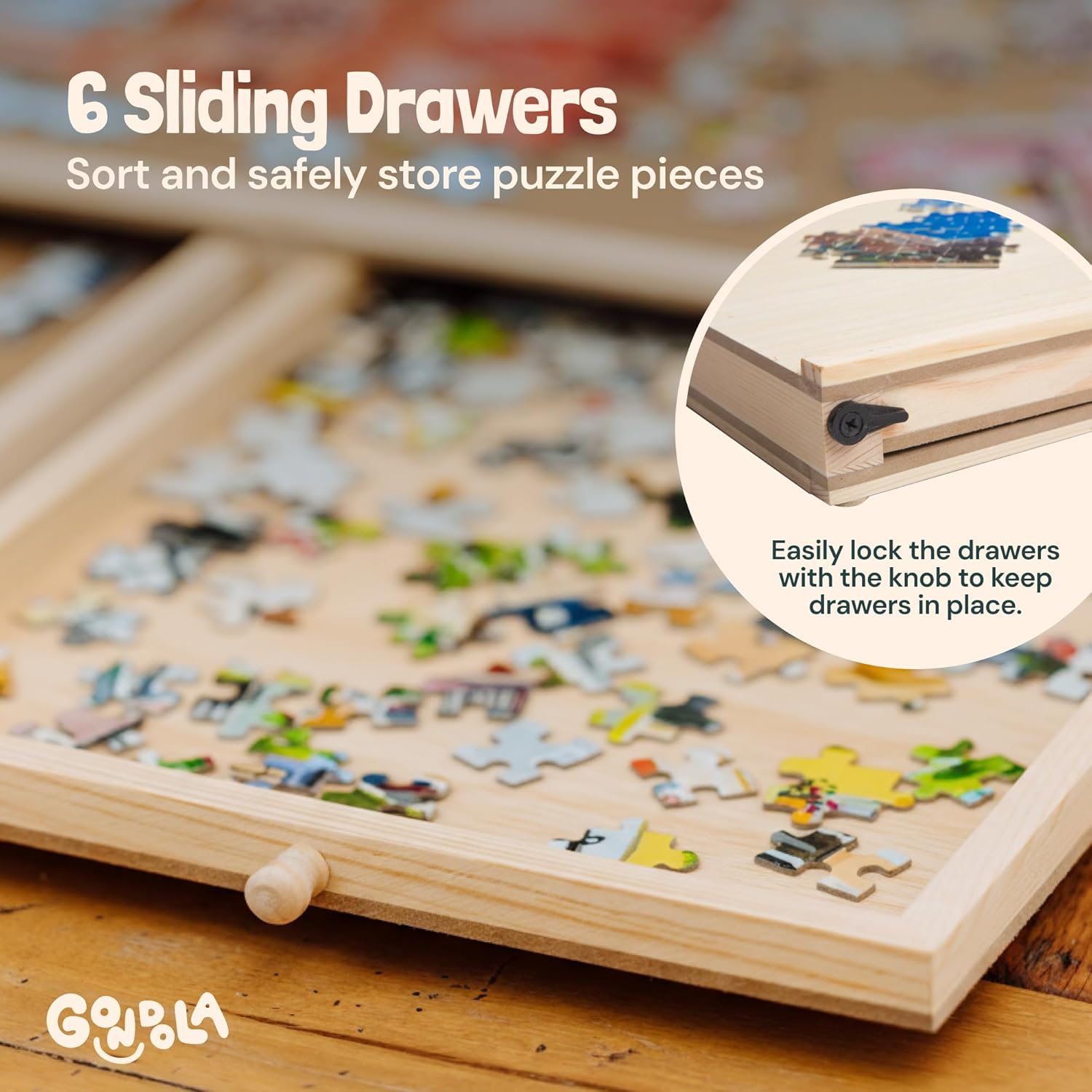 Gondola 1500 Piece Puzzle Board with Drawers & Mug Holders, Portable Wooden Jigsaw Puzzle Table Tray with Cover, Puzzle Board for Adults, 26"x35" Puzzle Organizer Family Indoor Activities Brain Games