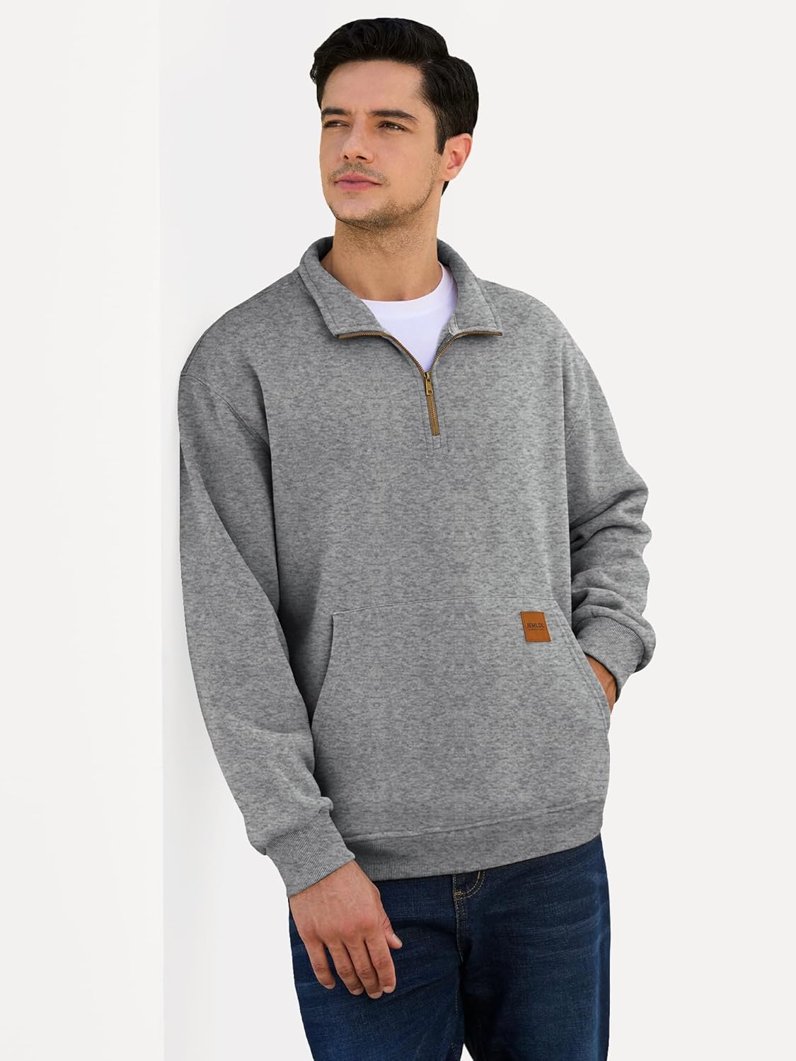JEMLDL Men's Fleece Quarter Zip Pullover Sweatshirts Casual Long Sleeve Warm Mock Neck Sweatshirt with Pockets - Image 3