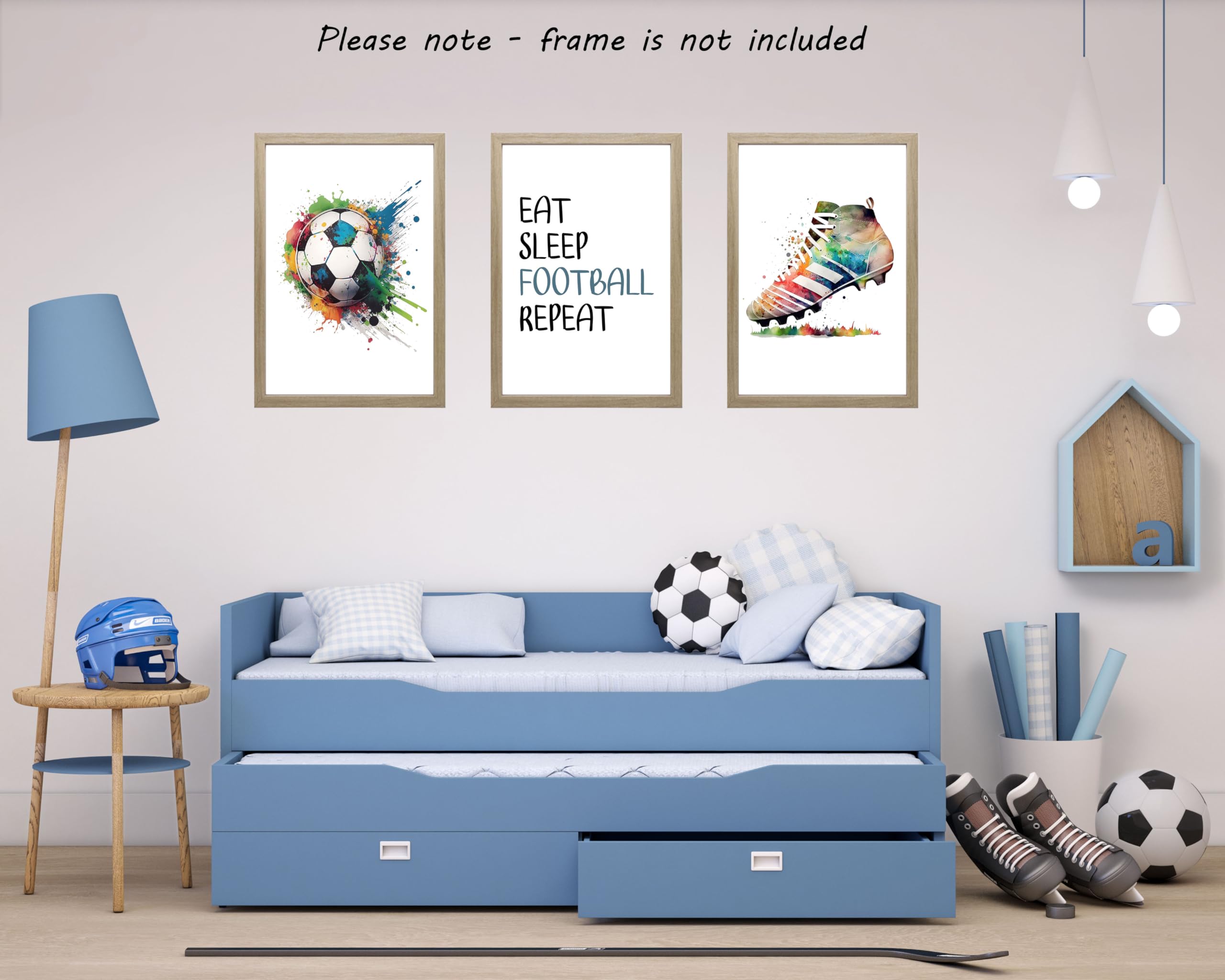 Football Wall Art Set, 3 Unframed Prints, Boots & Ball with Quote, Multi Watercolour Splash, Boys & Girls Bedroom Decor - Image 3