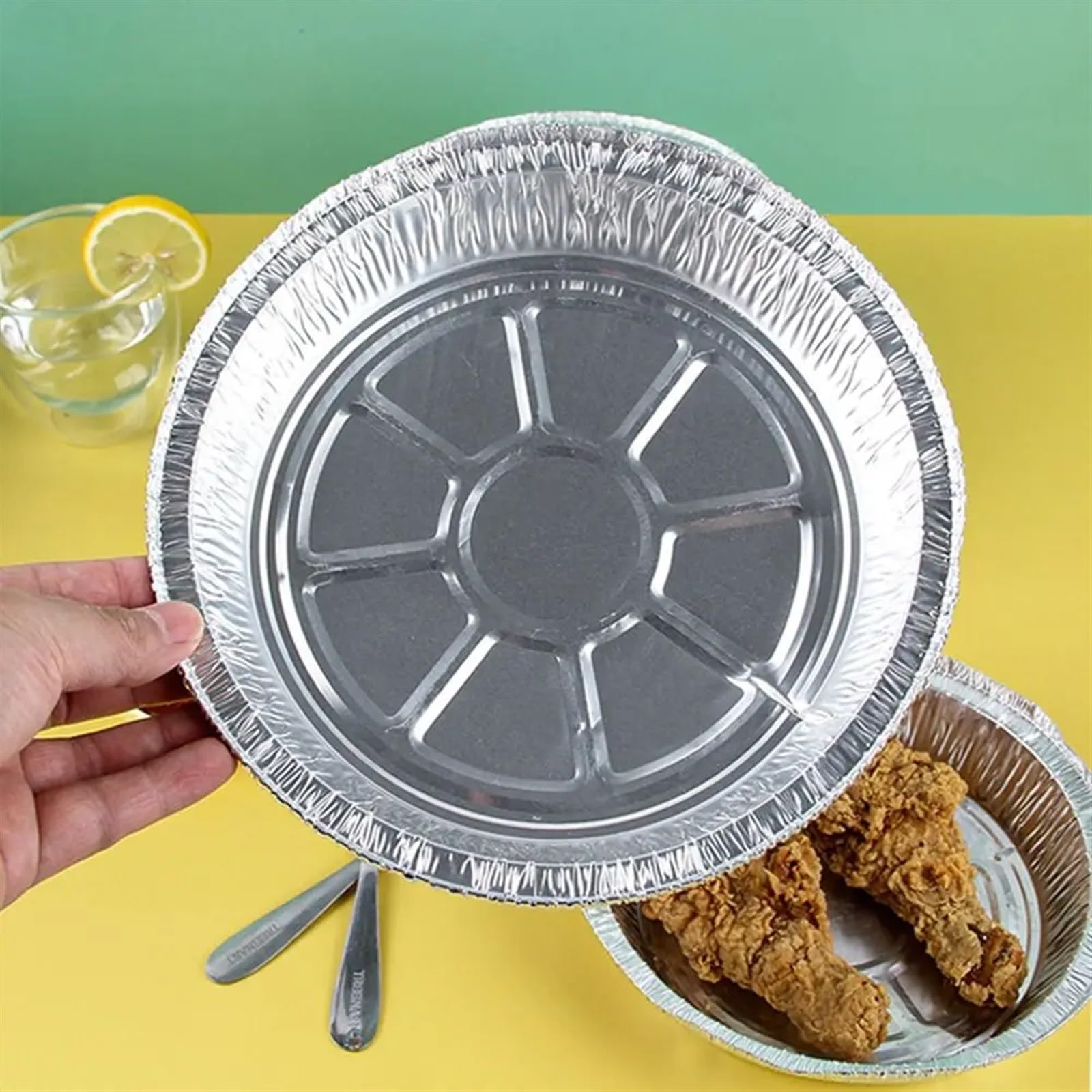 Silberhaltigen Lebensmittelbehälter, 50 Stück runde Lebensmittelbehälter aus Silberfolie, Aluminiumfolie, Teller aus Zinnfolie, Kuchenformen for die Luftfritteuse