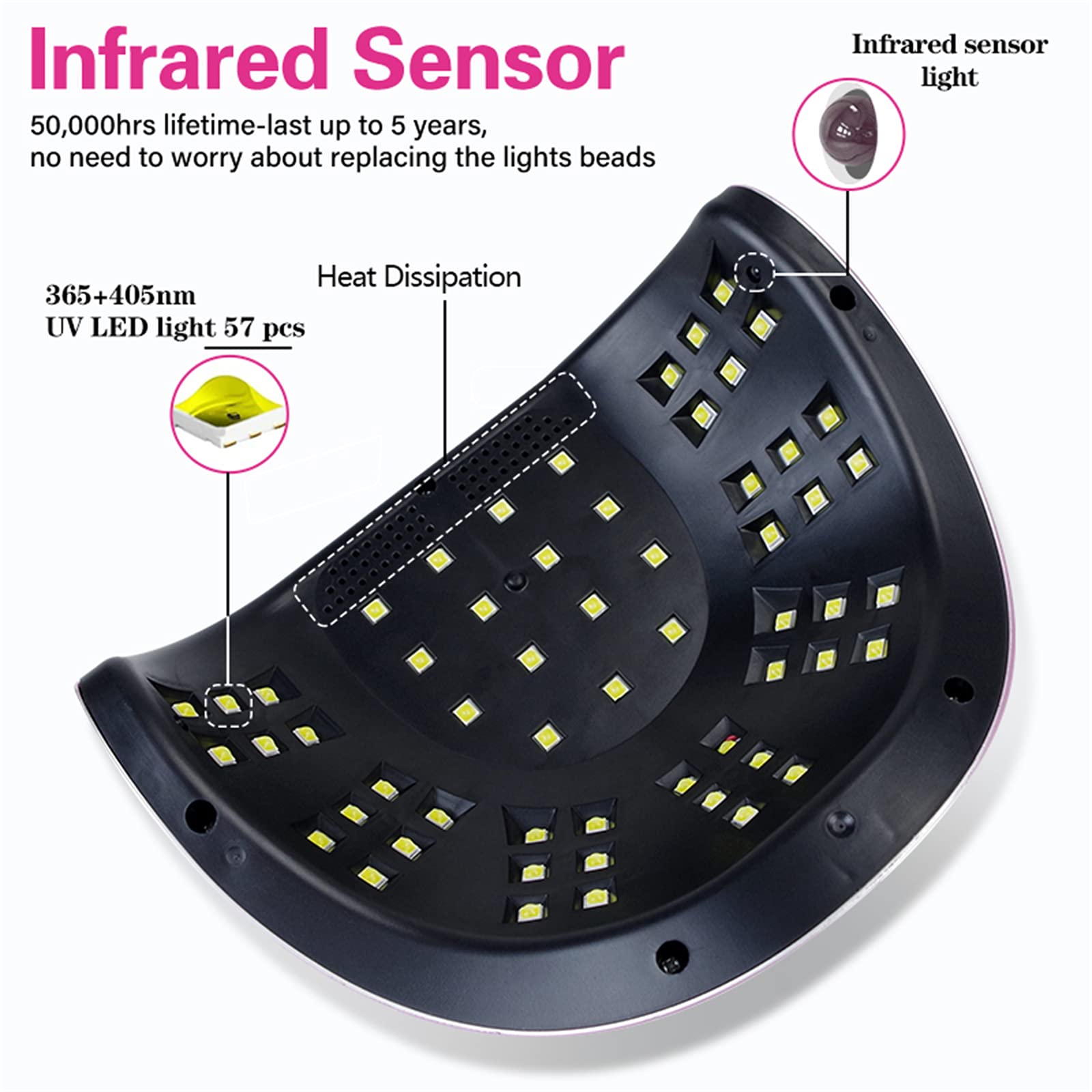 Lampada per Unghie UV LED 256W Luce per Smalto per Unghie 57LED Asciugatrice UV con Sensore Automatico a 4 Timer per Salone di Nail Art