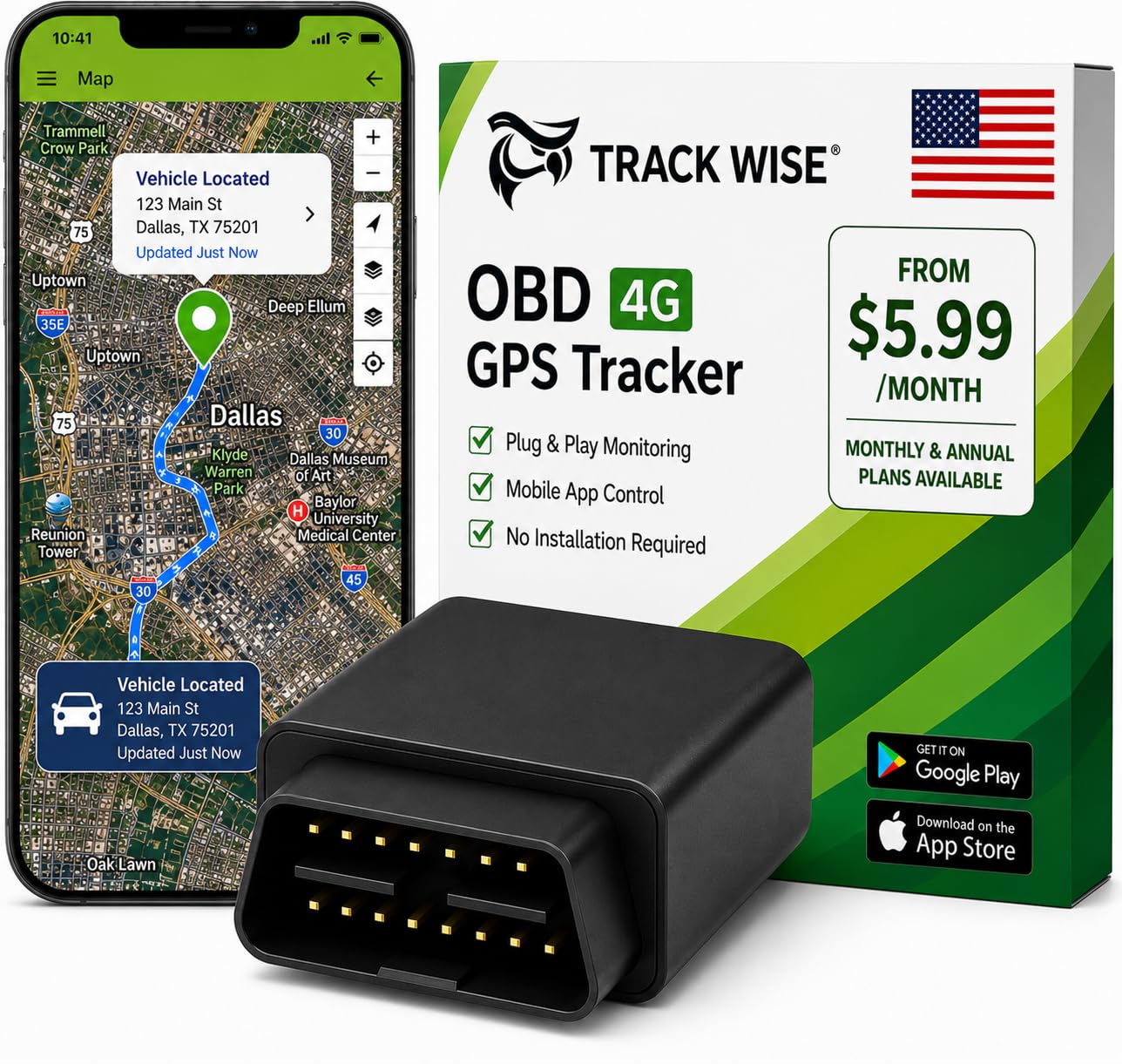 Pulse 4G GPS Car Tracker | Dispositivo di localizzazione OBD Plug & Play | Posizione in tempo reale, cronologia dei percorsi e avvisi tramite App | Facile installazione per auto, furgoni e
