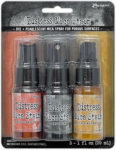 Miniatura 2 de Tim Holtz Mica Stain 2021 Halloween - Set #1 y set #2 - Jack-O-Lantern, tumba vacía, vela parpadeante, caldero burbujeante, escoba torcida y