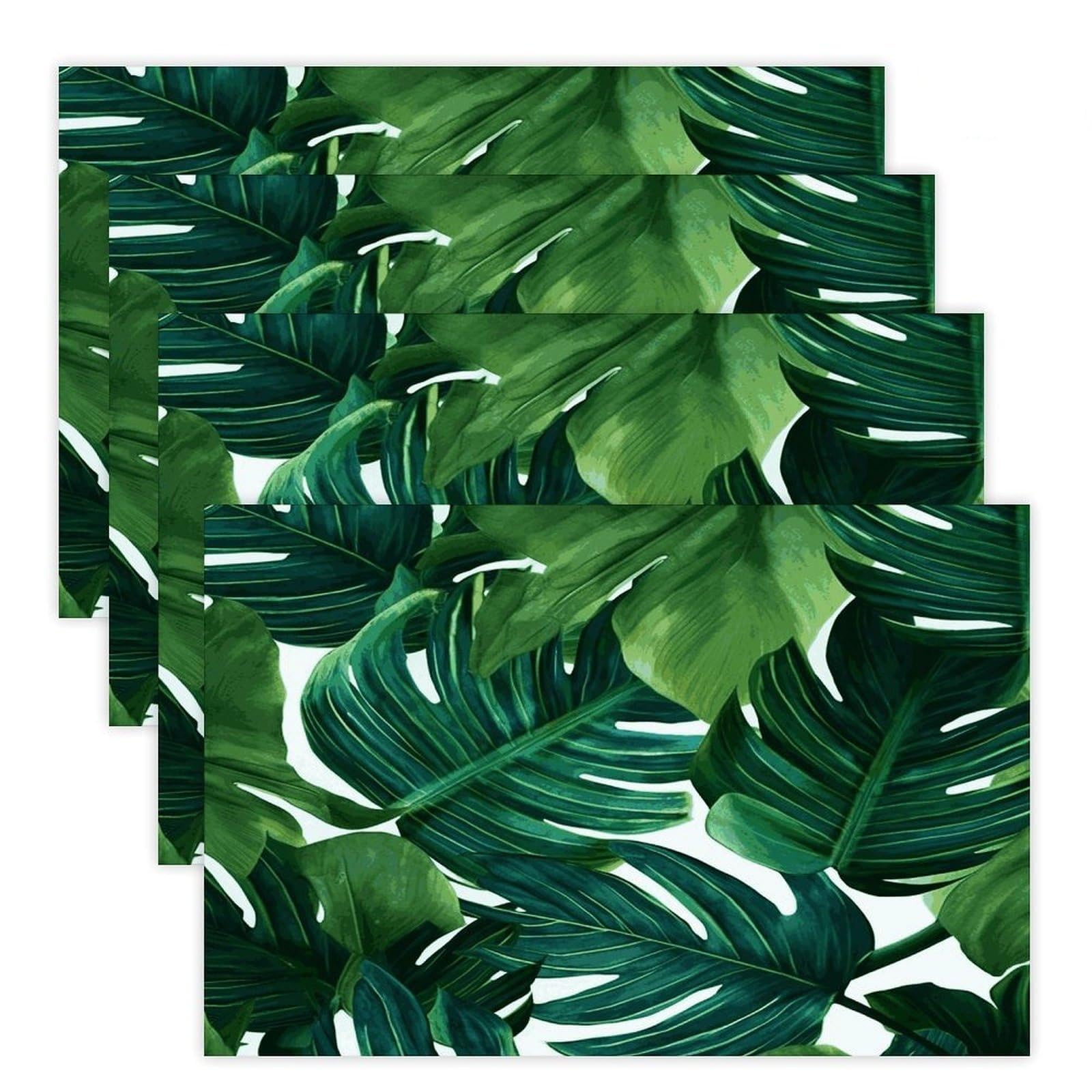 Banana Leaves Placemats Heat-Resistant Washable Place Mats Anti Slip Dining Table Place Mats Wipeable Dining Table Mats Kitchen Decoration Placemats 17.7’’×11.8’’