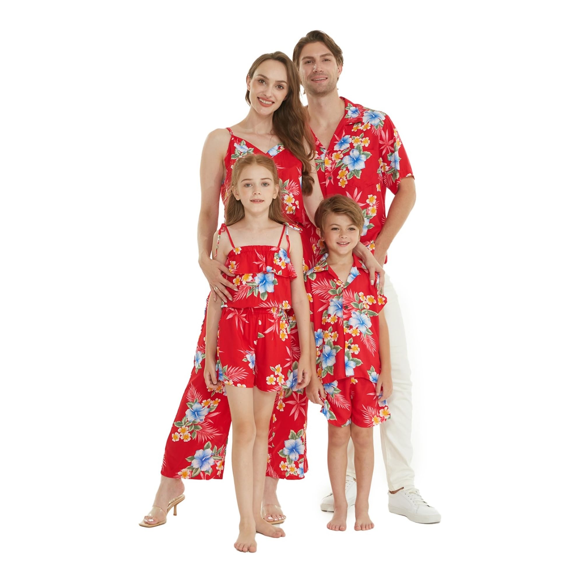 Matchable Family Hawaiian Luau Men Women Girl Boy Clothes in Hibiscus Red