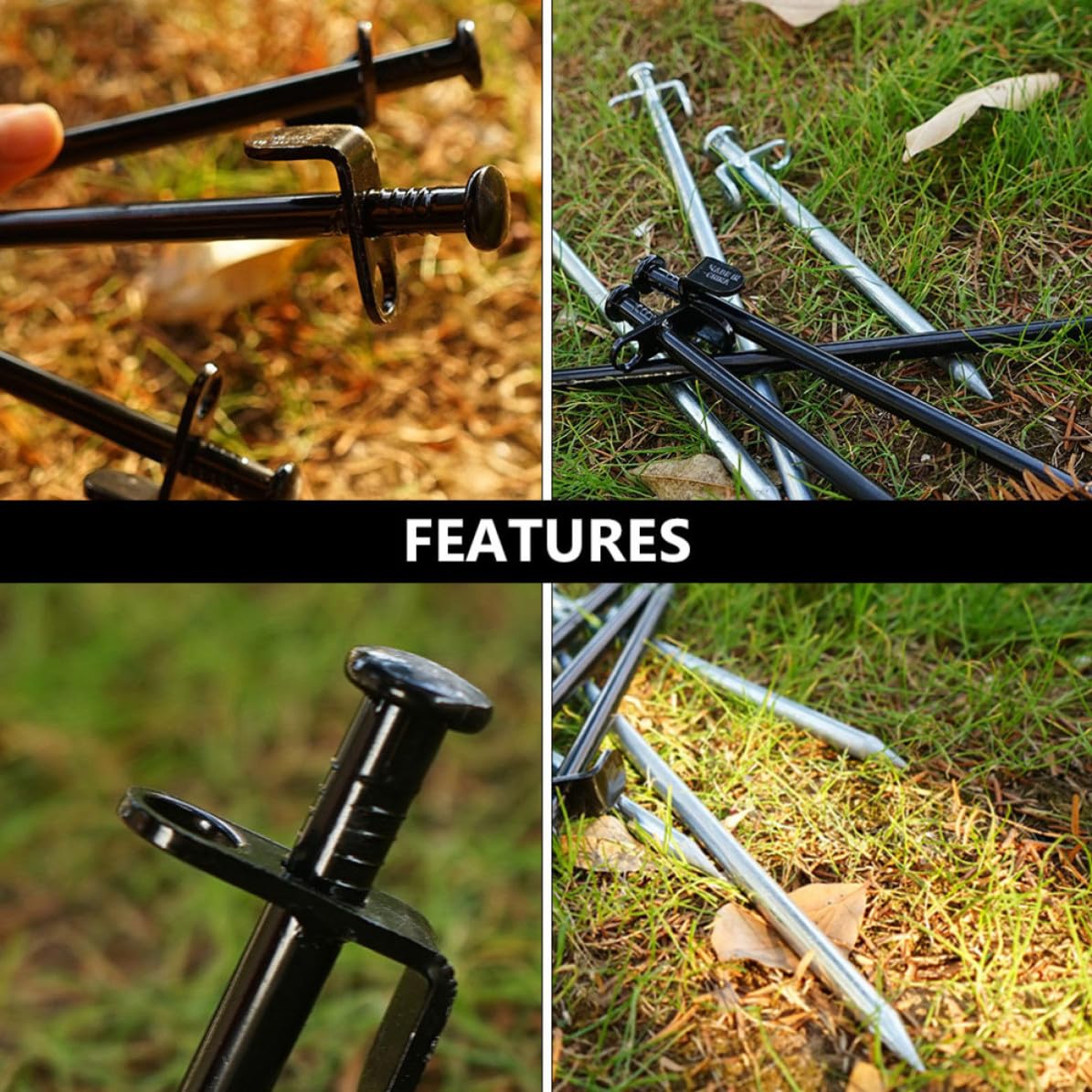 VILLCASE 8 Estacas de Acero Inoxidable para Tiendas de Campaña, Resistentes y Fáciles de Usar, 30cm, Cabeza Redonda para Camping al Aire Libre