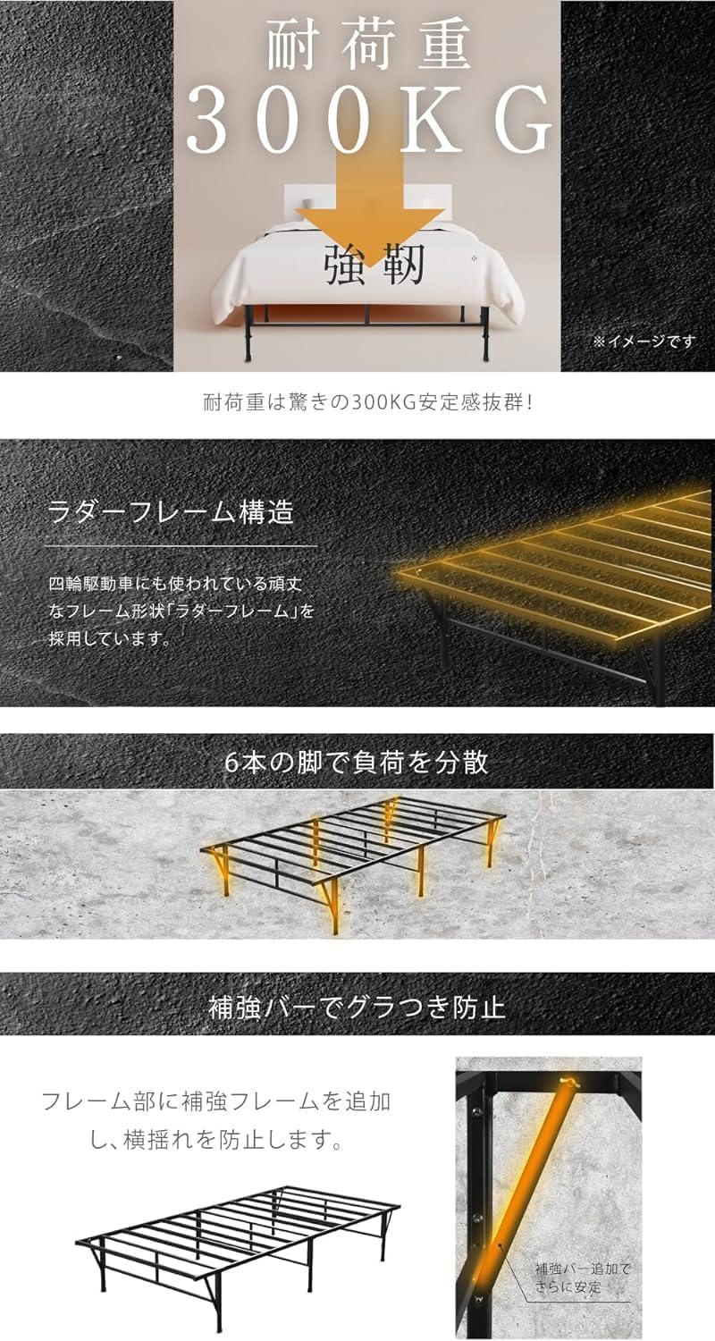 Amazon｜Mellow アイアン 折りたたみ パイプ 脚付き ダブル ブラック
