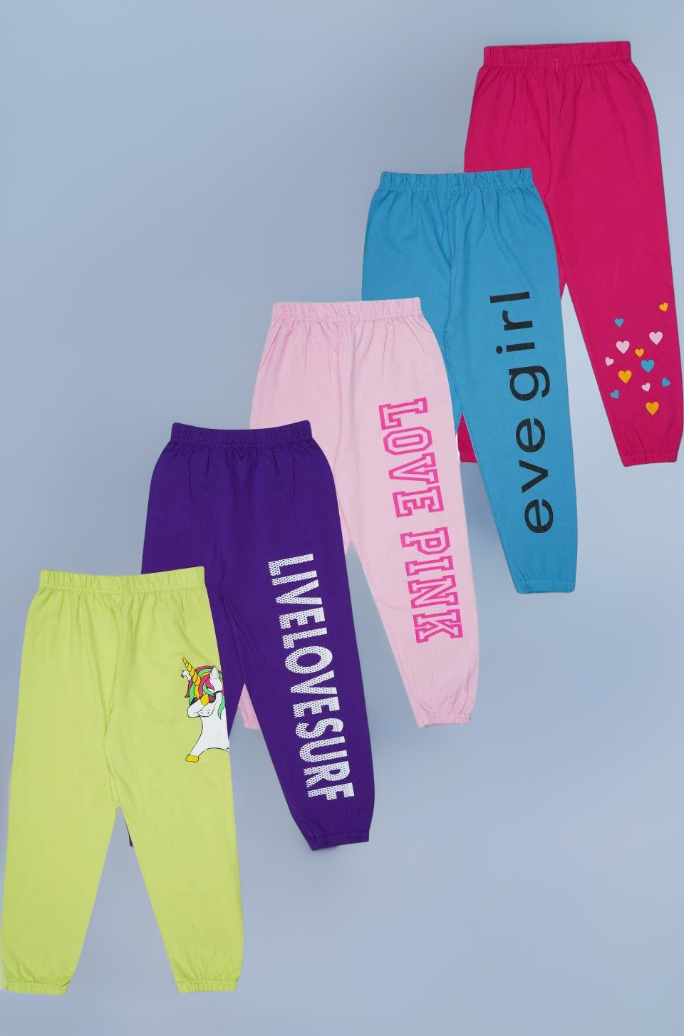 KYDA KIDS® Girls Cotton Track Pants Printed Lower Elastic Waist Loose Fit Kids Casual Summer Premium Trousers Multicolor Combo (Pack of 5)