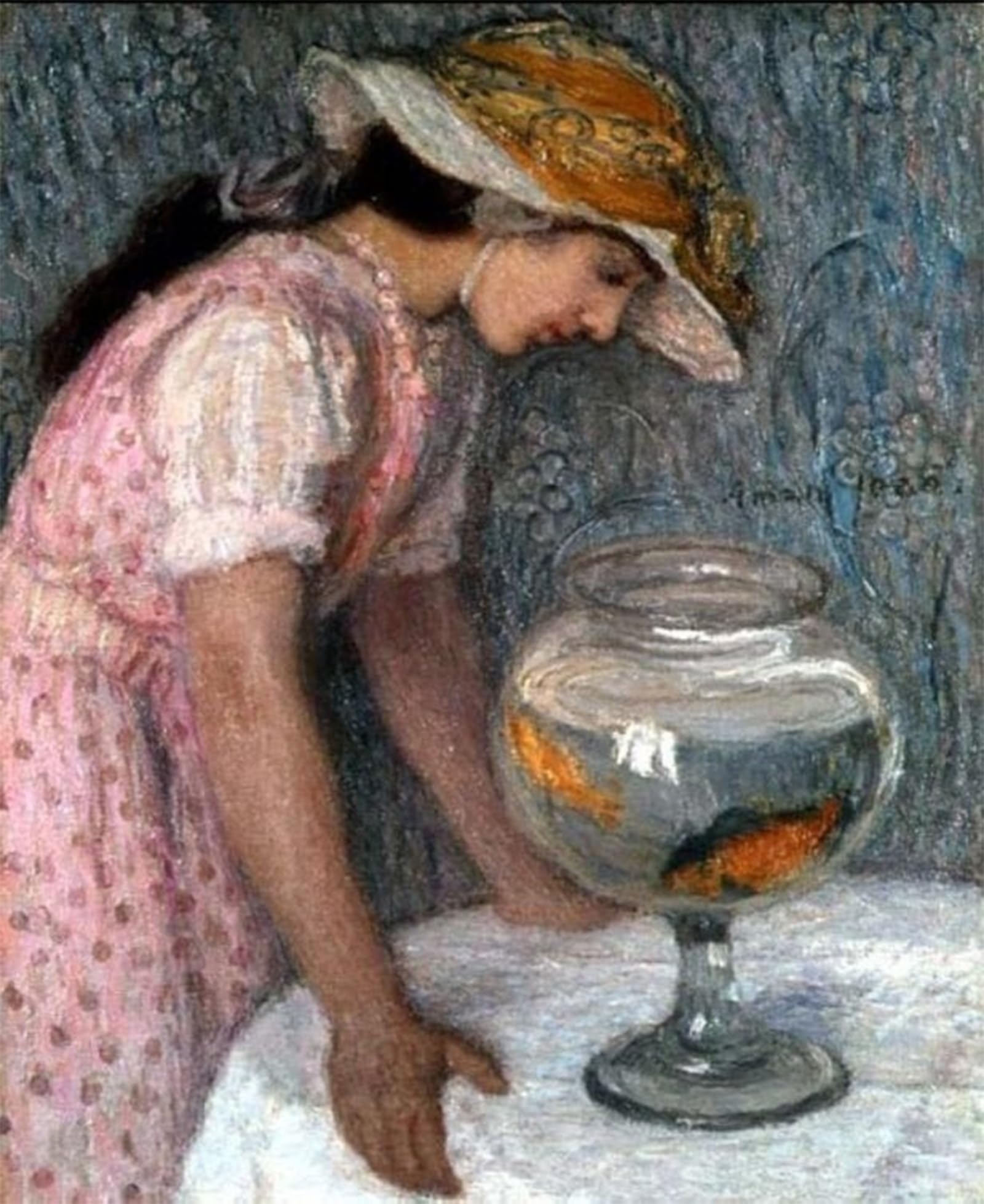 POSTERIIk Famous Print Pop Art Wall Art Graffiti Young Girl with a Goldfish Edmond Aman-jean Art Prints for Home Decor 60x90cm
