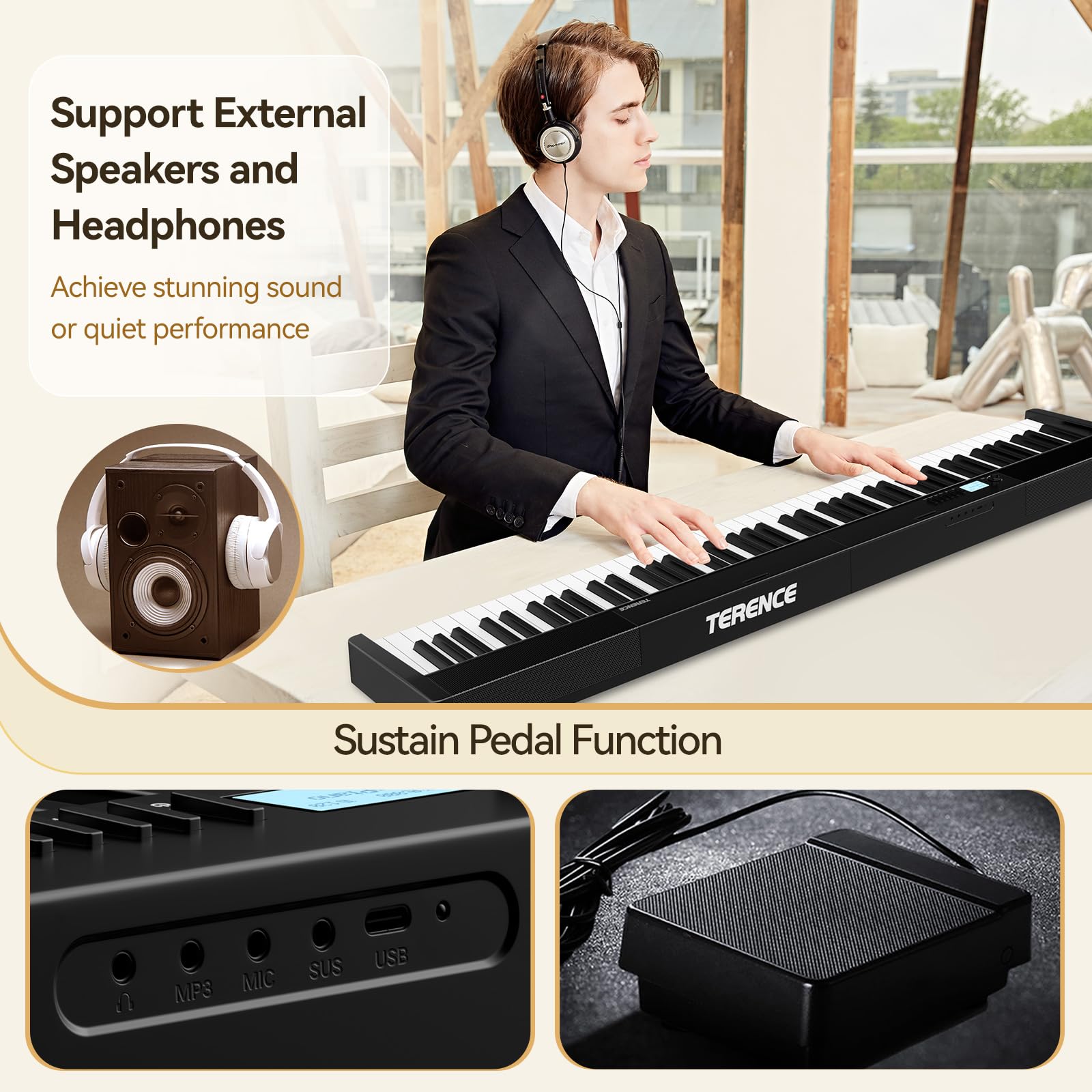 TERENCE V30 Folding Piano 88鍵盤 Amazon | TERENCE 電子ピアノ 88鍵盤 折りたたみ式 タッチ