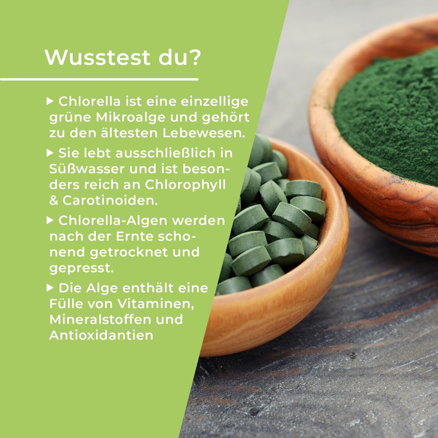 GreatVita Chlorella Bio Lot de 1 600 comprimés de chlorelle bio - 500 mg - 800 g - Sans additifs - Végétalien et durable - Riche en chlorophylle et caroténoïdes