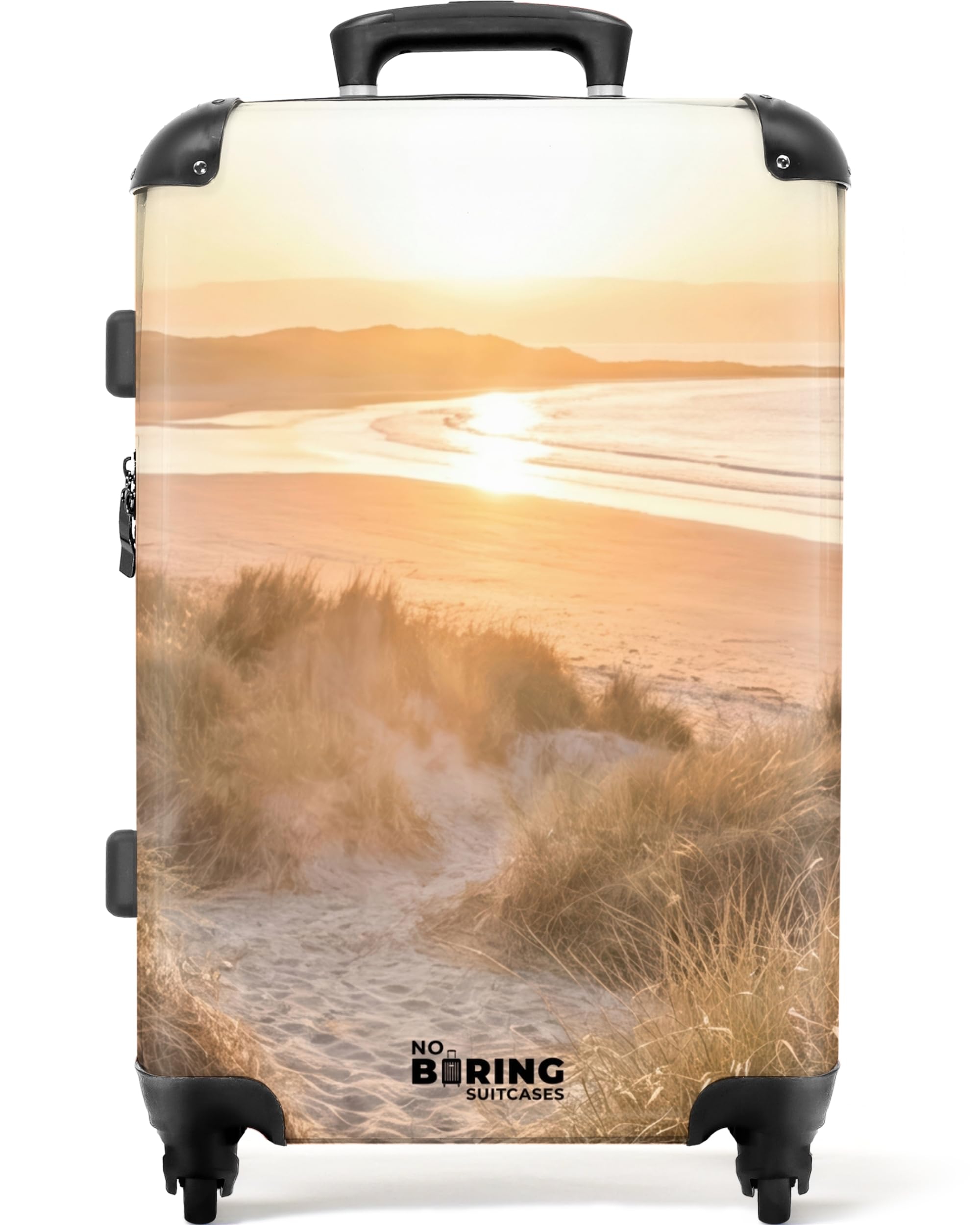 NoBoringSuitcases.com® Koffer Mittelgroß 67x43x25 cm Hartschalenkoffer L Trolley Rollkoffer mit 4 Rollen Leicht Schalenkoffer Mittel Dünen - Strand - Meer