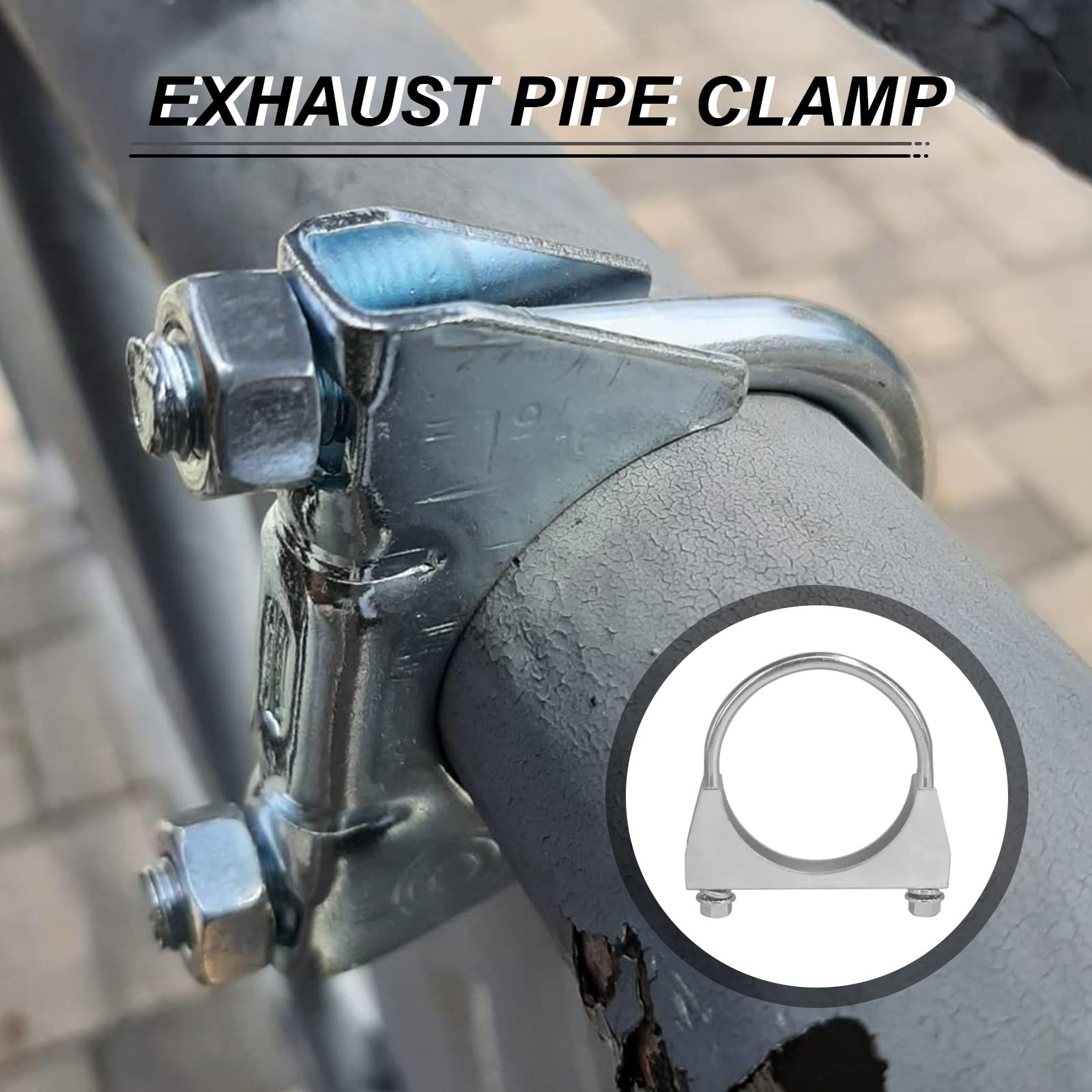 2 abrazaderas M8 para tubo de escape en U, diámetro de 50 mm, acero galvanizado, silenciador, abrazaderas con brida para sillín