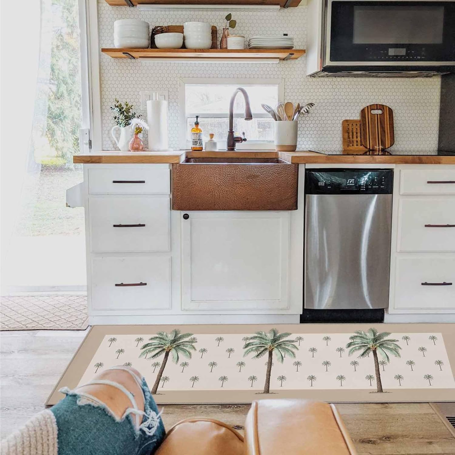 Teamery Kitchen Mats for Floor, Tropical Palm Tree Kitchen Rugs, Kitchen Organization Anti-Fatigue Kitchen Mat, Kitchen Decor Runner Rug Room Decor Standing Desk Mats