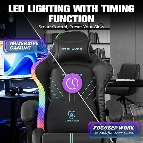 Miniatura 5 de GTPLAYER Silla para videojuegos, silla de computadora con luces LED RGB, silla ergonómica de respaldo alto para adultos con reposapiés, sillas de