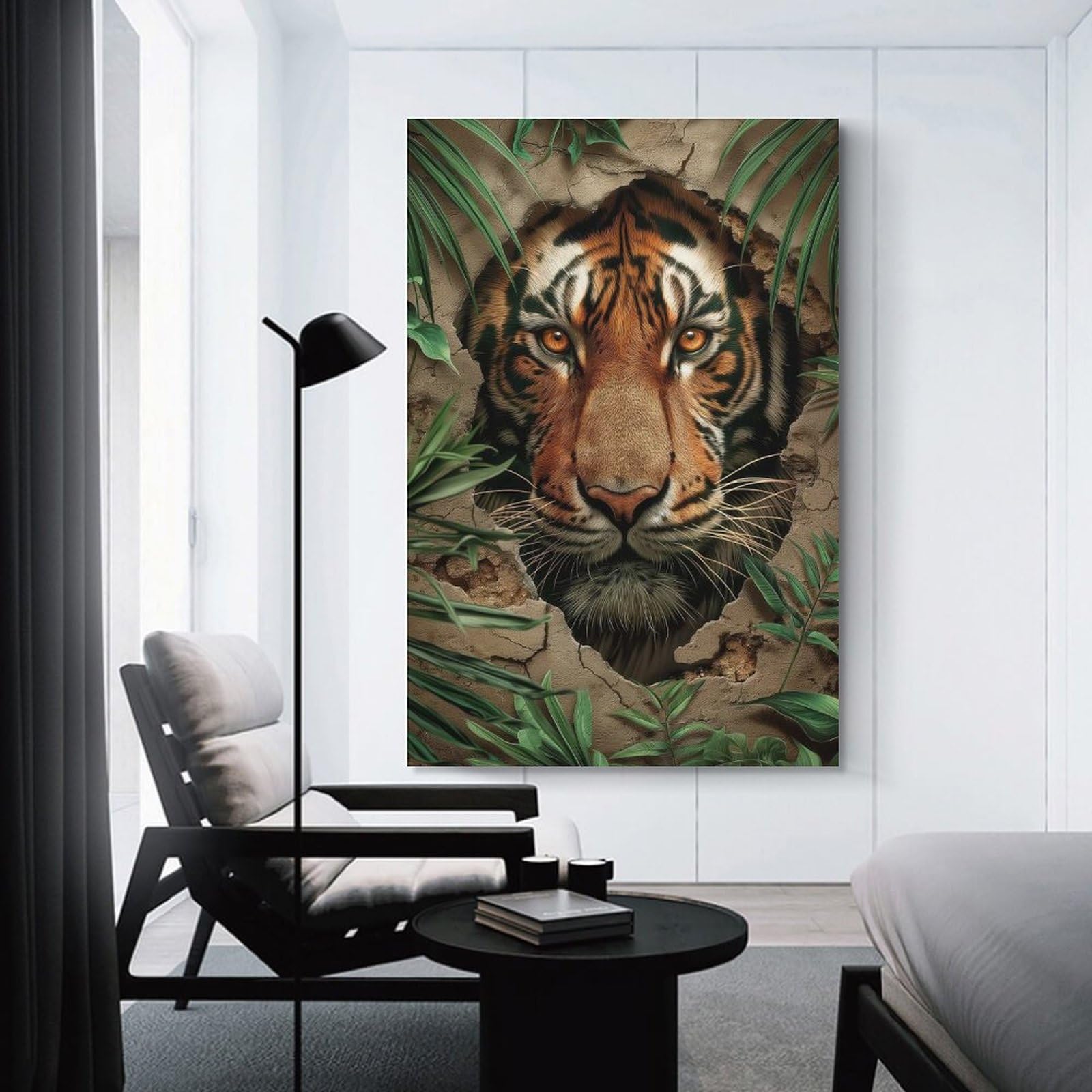 Junmoney Home Decor Wall Art Tiger in The Wall, 20x30inch(50x75cm), for New Homes, Bedrooms Or Workspaces, Home Decor Gift with Stylish Appeal