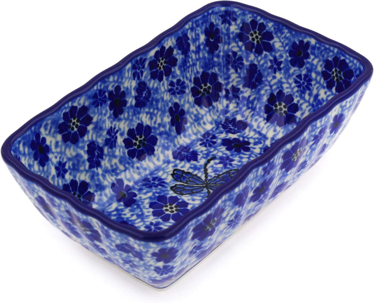Polmedia Polish Pottery Mini loaf pan - Misty Dragonfly Pattern Handmade in Boleslawiec Poland by Ceramika Artystyczna + Certificate of Authenticity