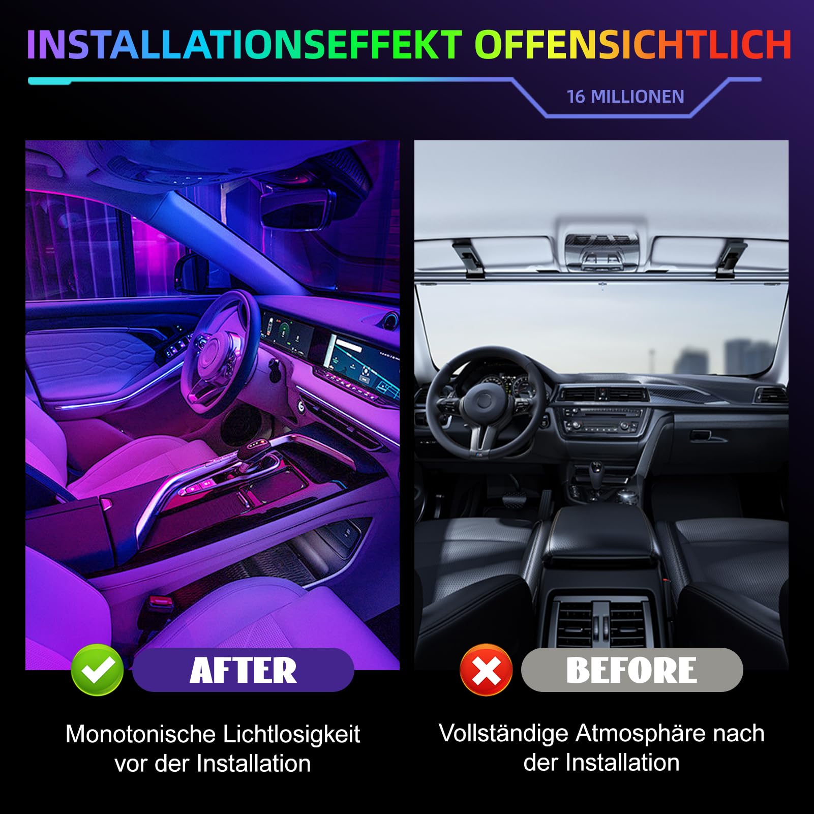 Illuminazione Interna a LED per Auto,6 in 1 RGB Illuminazione Interna per Auto, LED Illuminazione Ambientale,210 Modalità di lampeggiamento,Controllo Tramite APP,Atmosfera Decorativa Universale