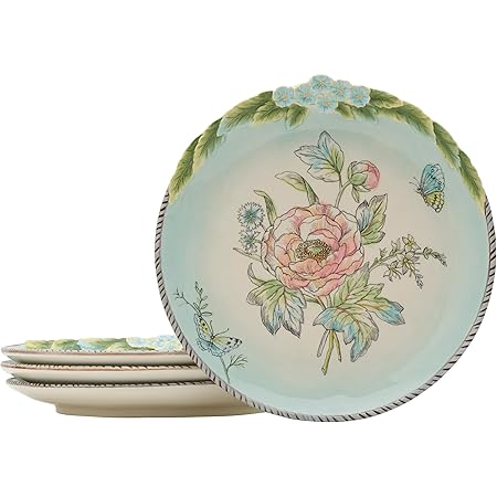 Gift Set Plates Fitz & Floyd English Garden Bird Accent Plates, Set Of 4 - 9 Inch Blue Stoneware Plates Classics Worth