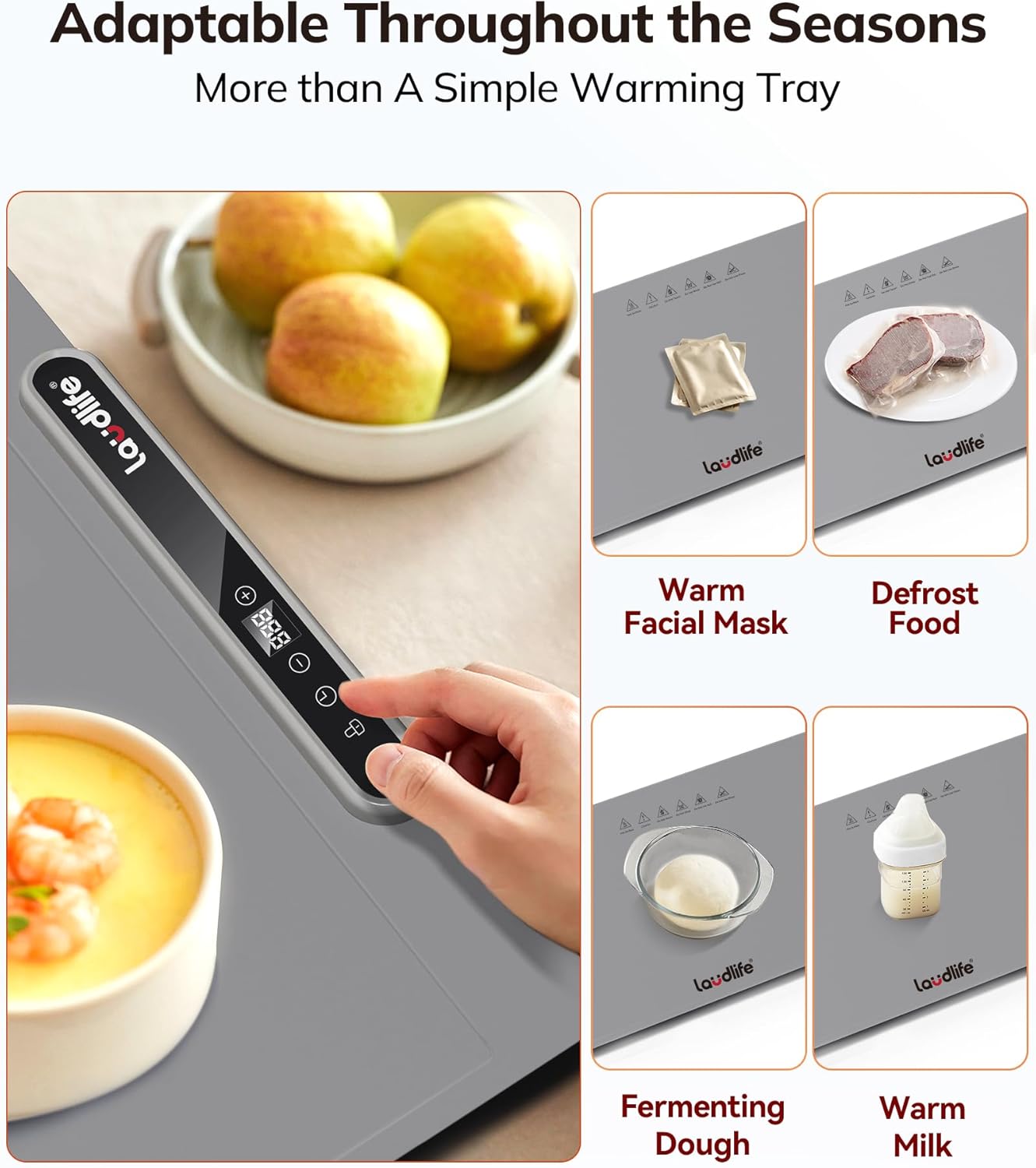 Electric Warming Mat for Food, Roll-Up Silicone Heating Pad with 7 Adjustable Tempmaster Levels, Foldable Warming Tray for Countertop,Buffet Party, Kitchen & Home, Child Lock, Dark Grey