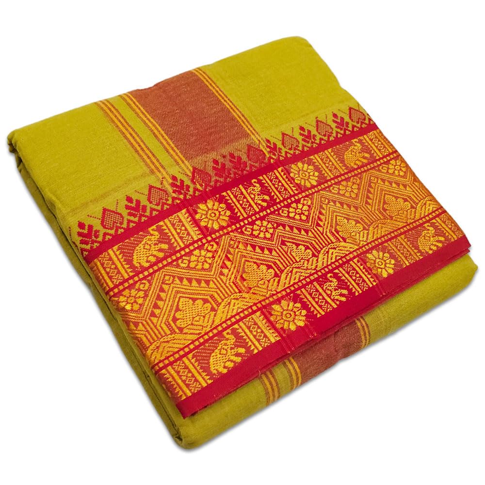 vimayamPure Cotton Colour Dhoti, 6 Inch Border Cotton 4 Meter Dhoti and 2.25 Meter Towel Set