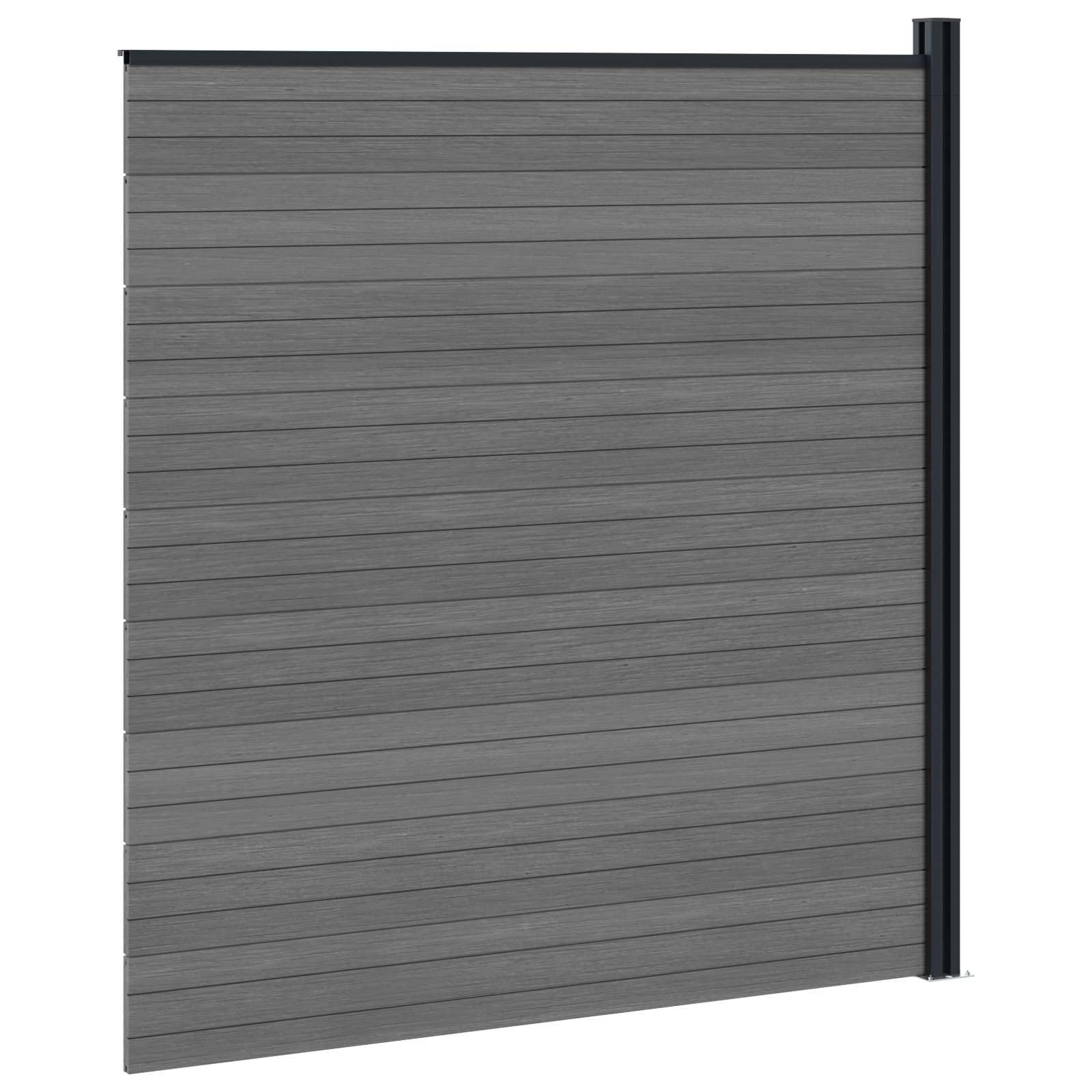 Panneau de clôture WPC et Aluminium Gris pour jardin et terrasse, barrière modulable rigide avec poteau et fixation, palissade décorative pour séparation, occultation et sécurité extérieure