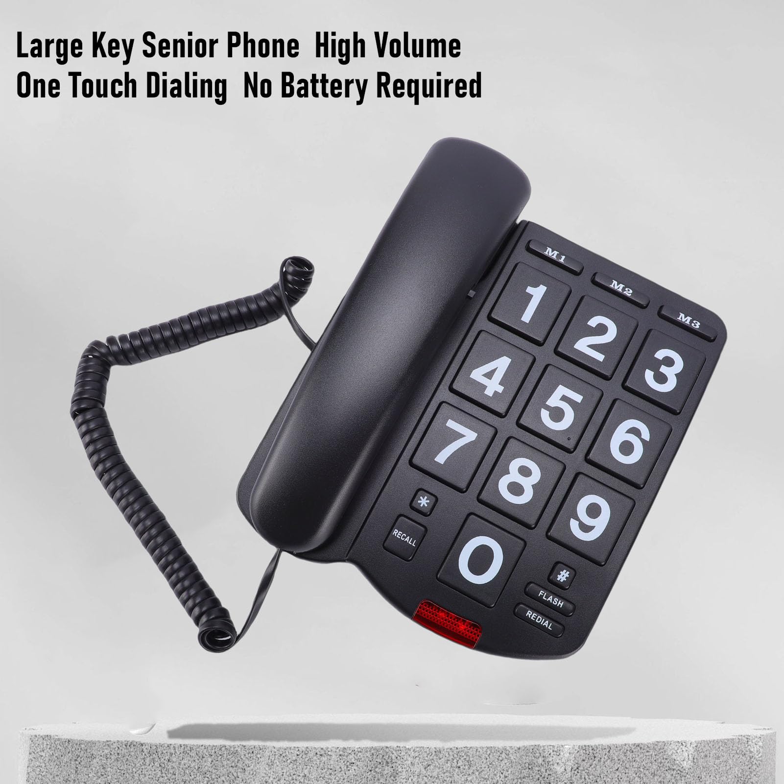 Naroote Telefono con Tasti Grandi, Telefono Fisso con Filo, Suoneria Forte da 110 DB con LED Lampeggiante, 3 Chiamate Rapide a un Tocco e Funzione di Ricomposizione, Ideale per Anziani e Persone con