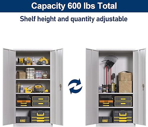 Miniatura 3 de Aobabo Armario de almacenamiento de metal con cerradura con cerradura, armario de almacenamiento de 72 pulgadas con 4 estantes ajustables y 2