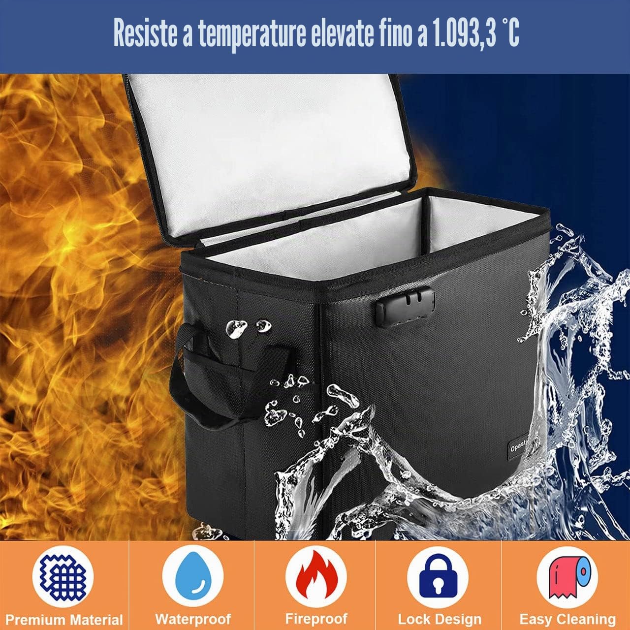 Scatola portaoggetti a prova di fuoco per fumetti, 39,4 x 19,8 x 29,5 cm, resistente al fuoco e impermeabile, con cerniera e serratura, per 150-175 fumetti