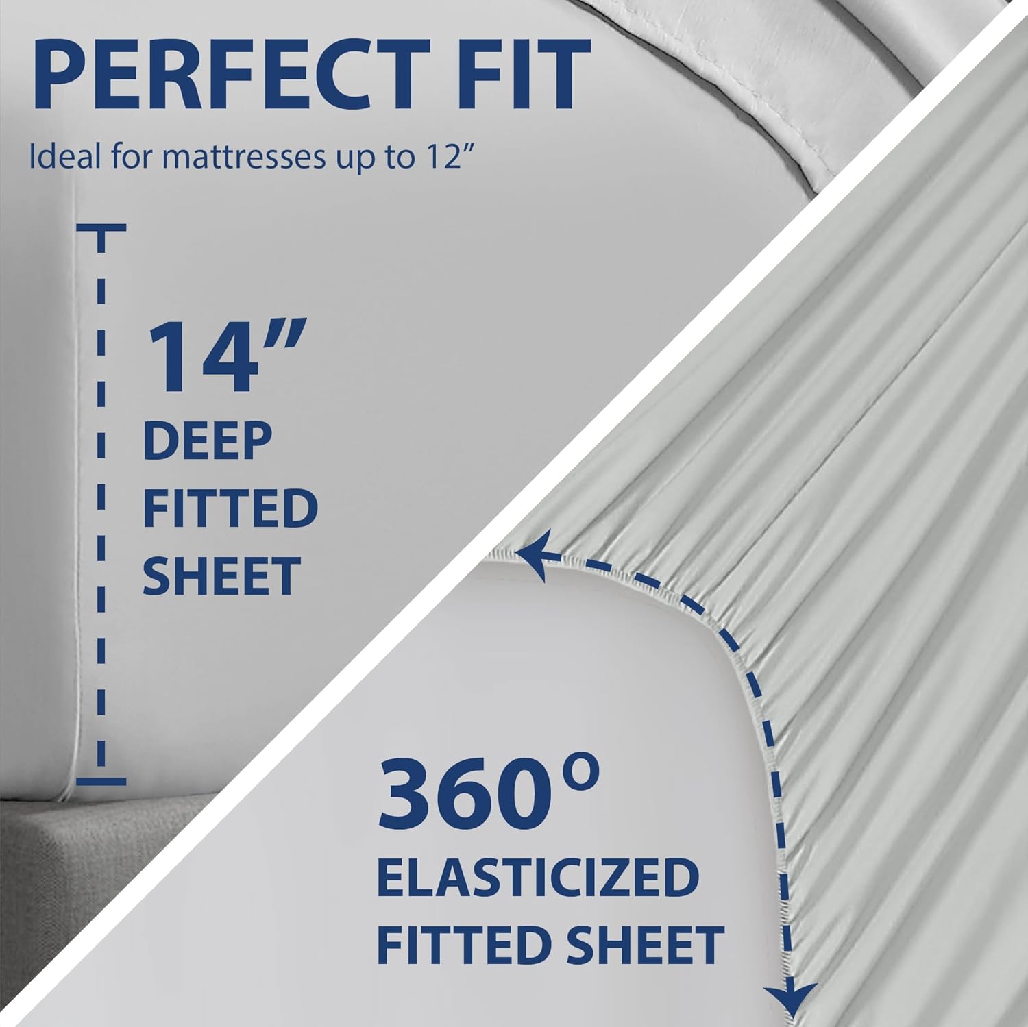 Cathay Home TwinXL Double-Sided Organizer Pocket Fitted Smart Sheet - Double Brushed Ultra Soft – Wrinkle & Fade Resistant - 14" Deep Pocket Fitted Sheet Only (TwinXL, Light Grey) - Image 4