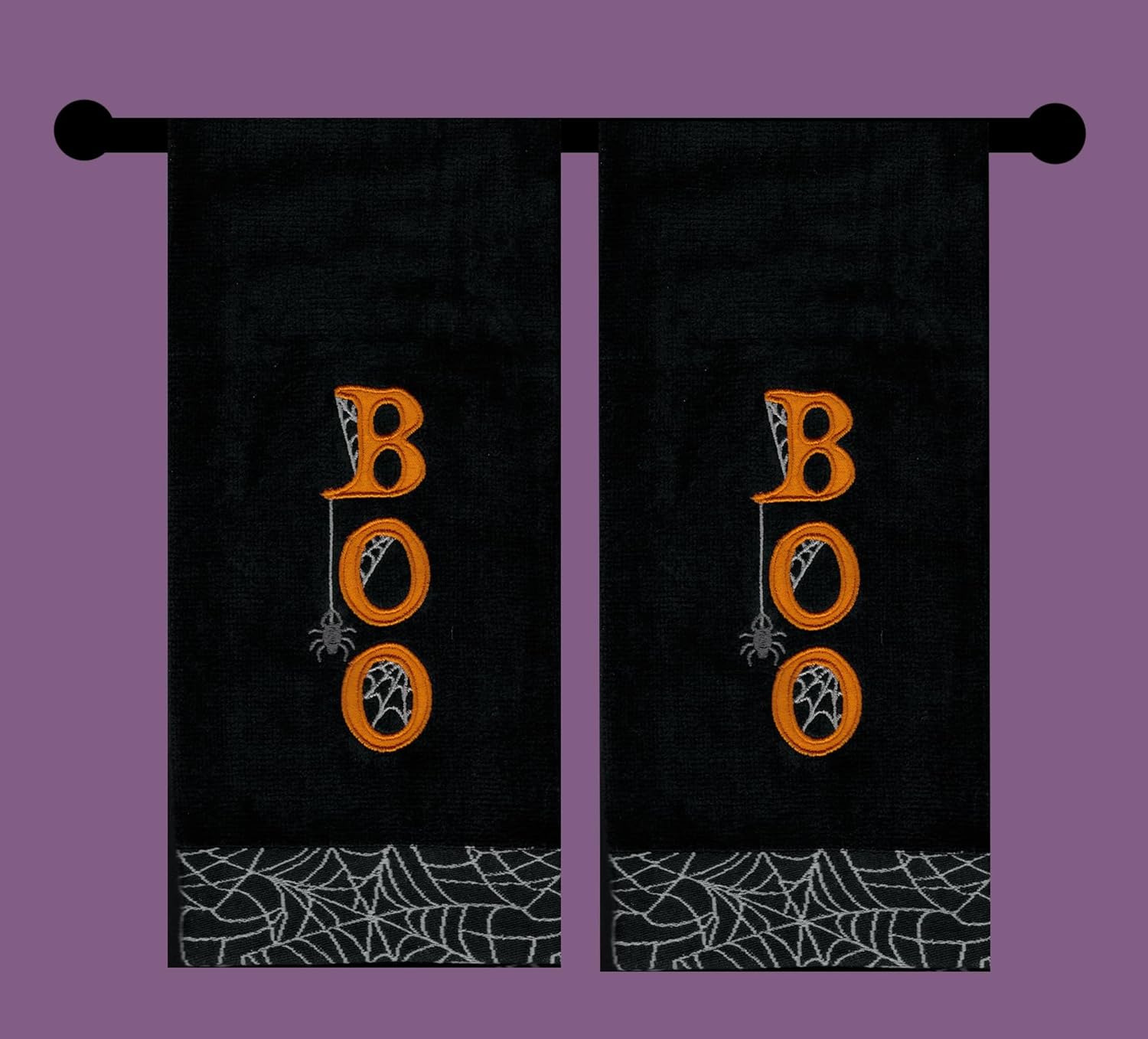 Spooky Boo Halloween Black Bath Hand Towel Set of 2