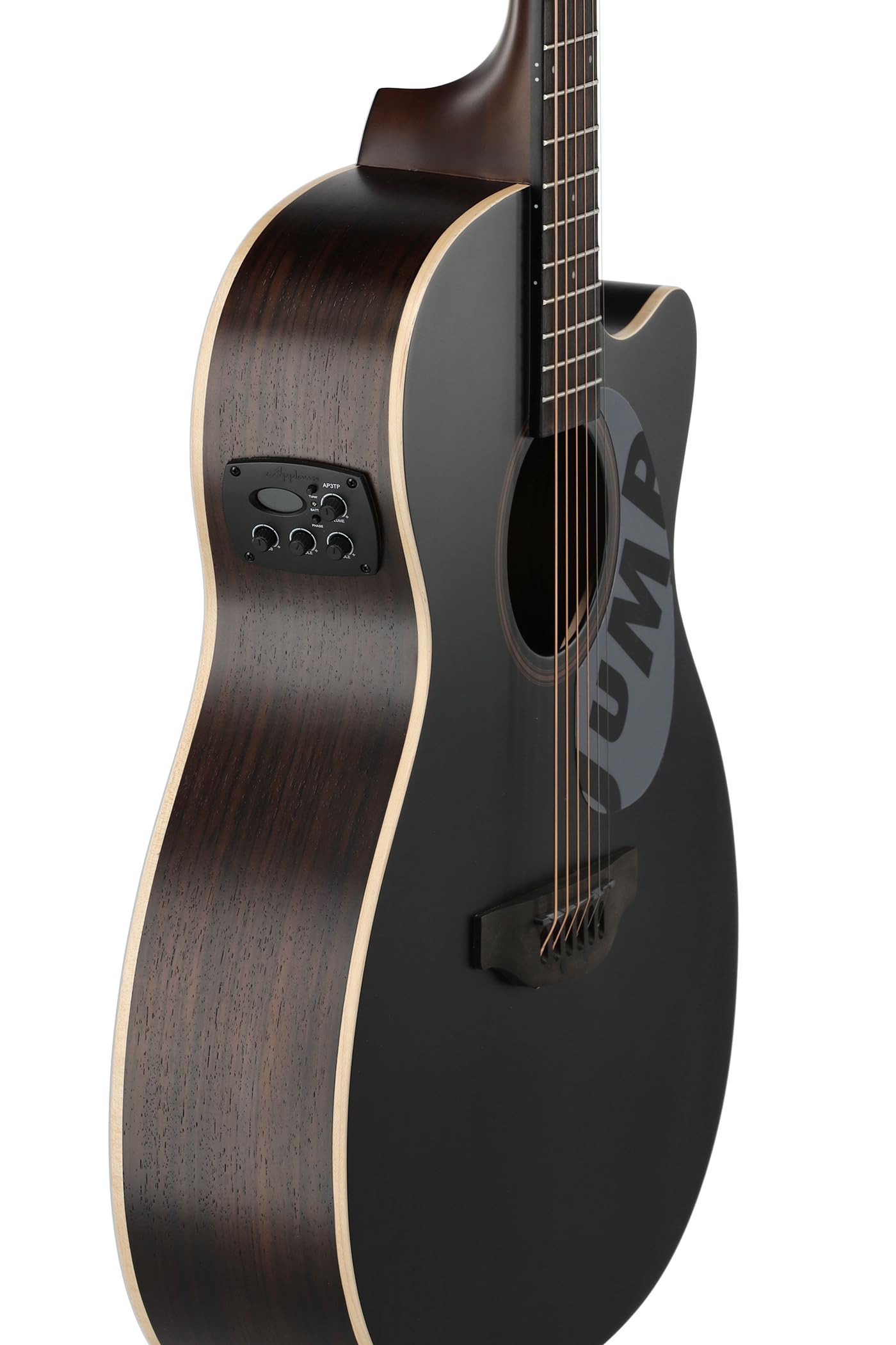 Applause E-Akustikgitarre Jump Dark Matter AEO-69-5S, Decke: massive europäische Fichte, Cut Away, offenporige Mattlackierung palisander, Decke matt schwarz, Preamp mit Stimmgerät, schwarze Mechaniken