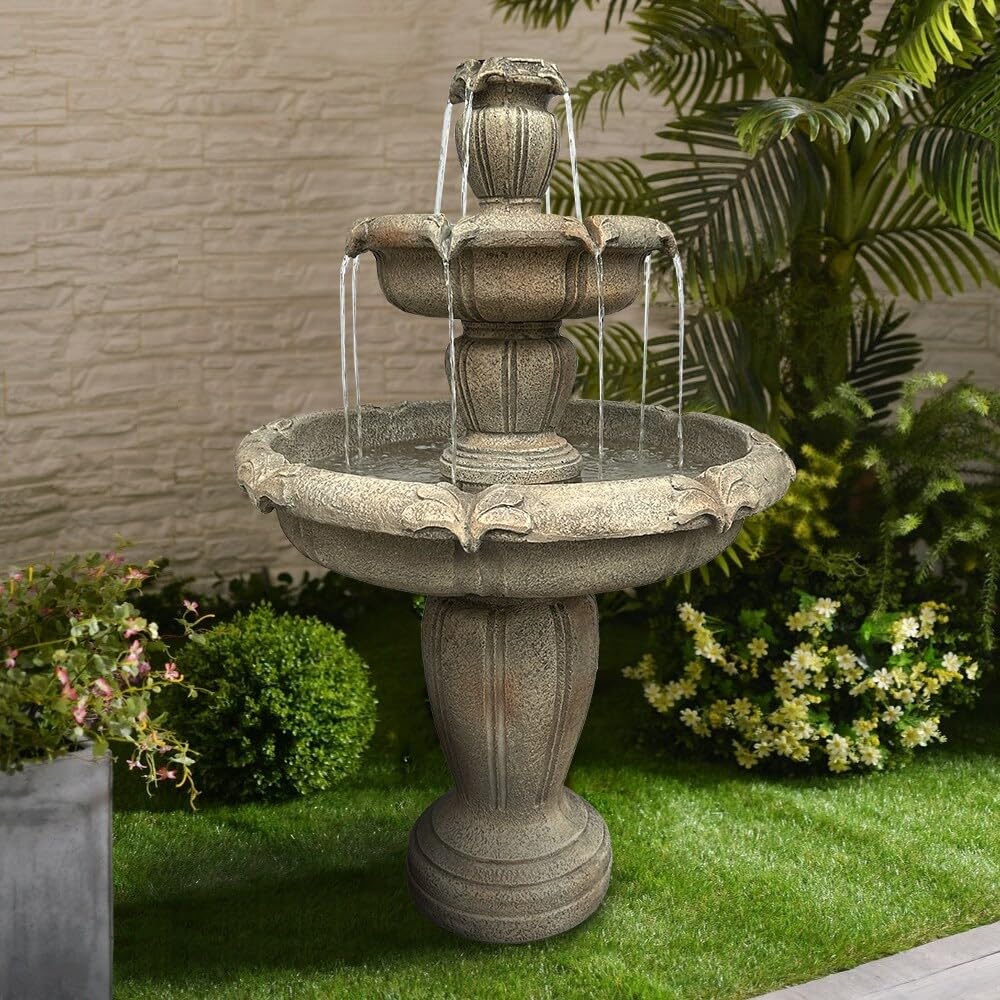 Maykoosh Zen Zone Raining Lighted Water Fountain with Light Included, Fiberglass Construction in Grey Finish - 14.8