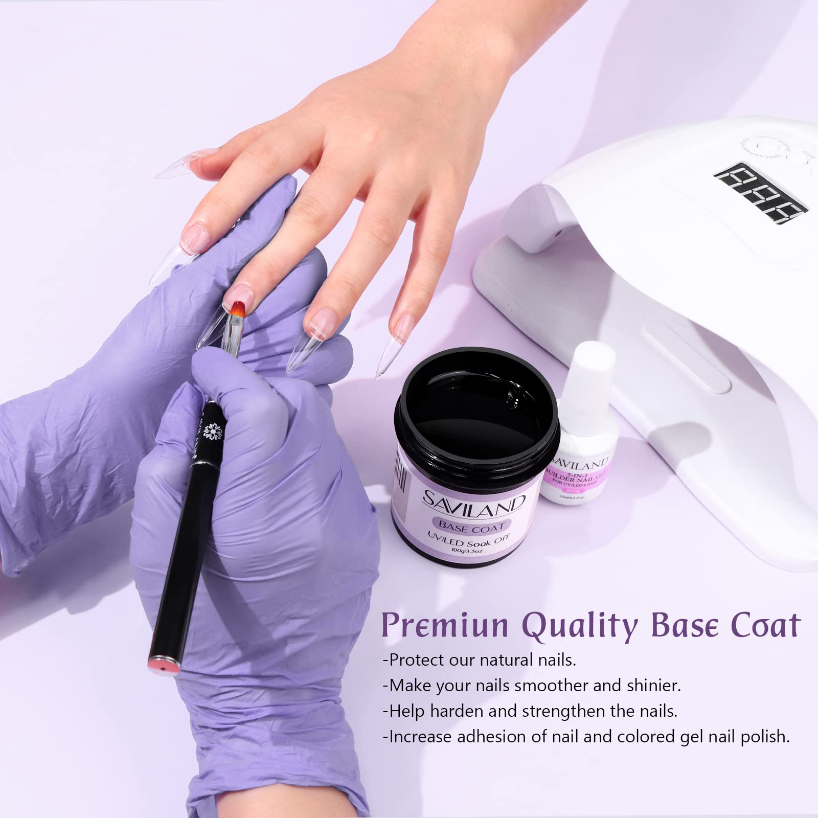 Saviland 100g Top Coat Grande Capacità No Wipe Top Coat Semipermanente Trasparente Smalto Gel Soak Off UV LED per Casa Salone per Unghie Fai Da Te Manicure