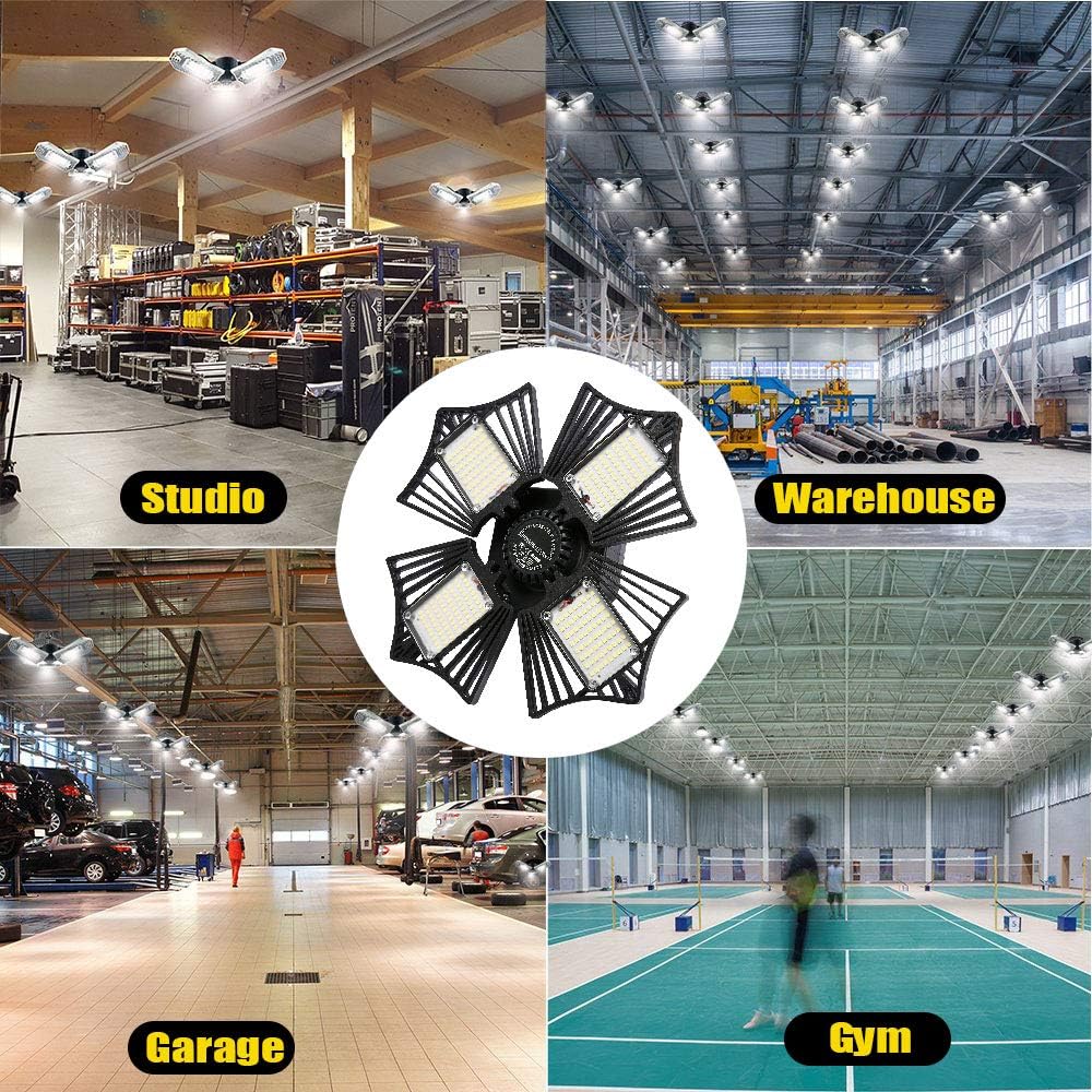 Free Shipping 🛒 LED Garage Light, 150W Garage Lighting, 15000LM 6000K Daylight High Bay Deformable LED Garage Ceiling Lights with 4 Adjustable Leaf, LED Shop Lights for Garage Basement Workshop Super Sale 🛒 LED Garage Light, 150W Garage Lighting, 15000LM 6000K Daylight High Bay Deformable LED Garage Ceiling Lights with 4 Adjustable Leaf, LED Shop Lights for Garage Basement Workshop