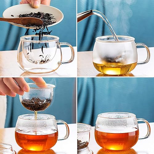Vista 14 de Lezero Tazas de té de vidrio con infusor y kit de tapa, taza de té resistente al calor con filtro para preparar té de hojas sueltas y florecientes