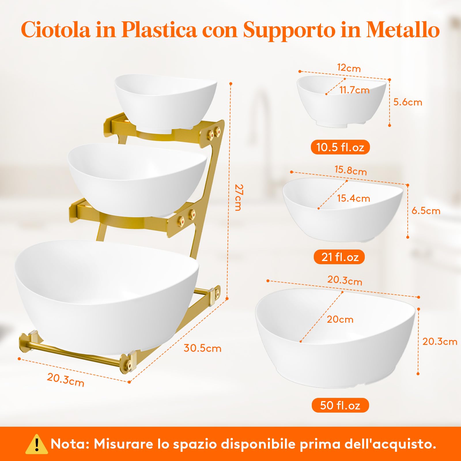 Lifewit Alzata a 3 piani con ciotole in plastica, 3 ripiani, con ripiano in metallo dorato, accessori per feste, buffet, ciotola da portata riutilizzabile per antipasti, frutta, snack