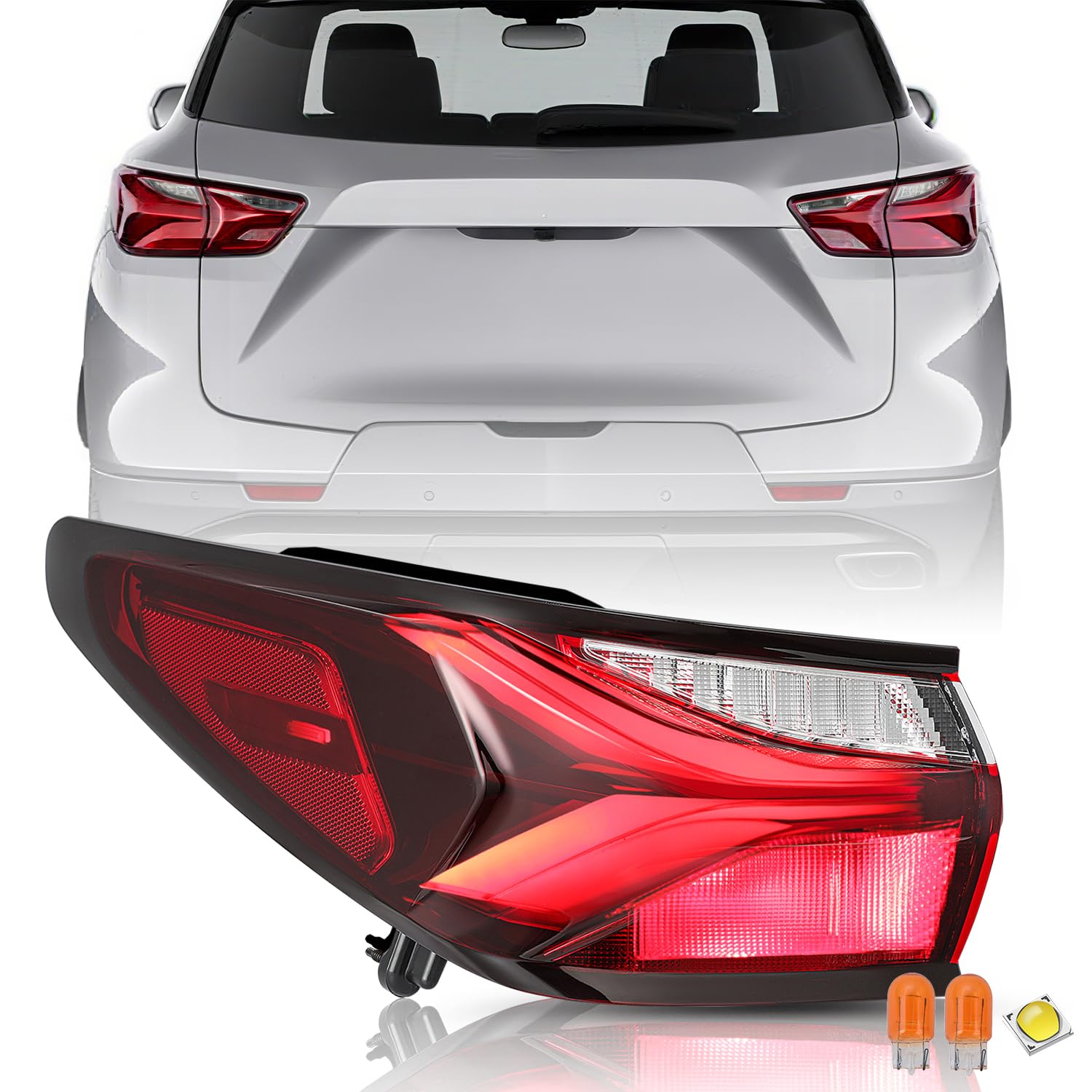JSBOYAT LED Tail Light Fits for 2019-2022 Chevy Blazer Outer Rear Light Taillight Assembly OE Direct Replacement Brake Tail Lamp w/Bulb LH Left Driver