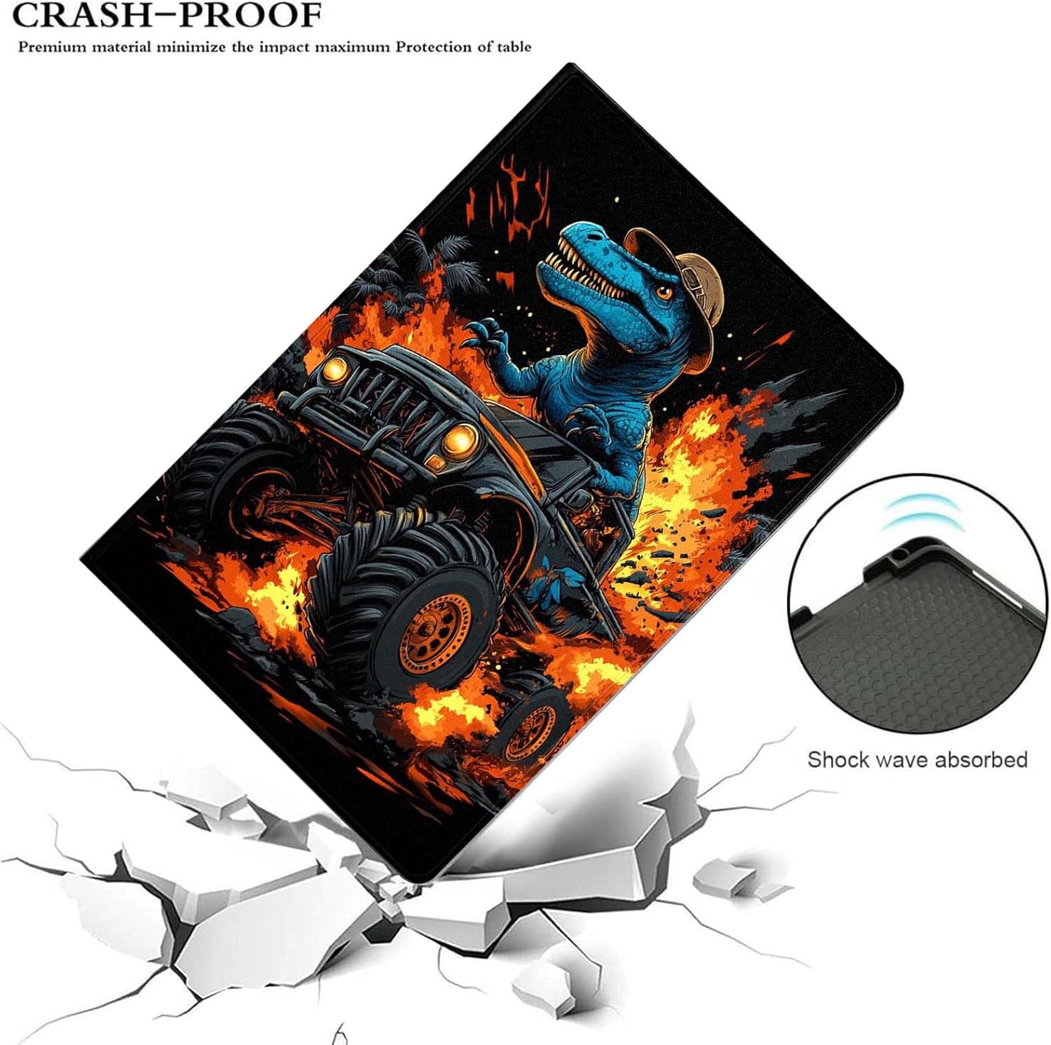 Case for iPad (A16) 11th Generation 11 Inch 2025/iPad 10th Generation 10.9 inch 2022,Slim PU Leather Cover Adjustable Stand Auto Wake/Sleep,Dinosaur in Monster Truck
