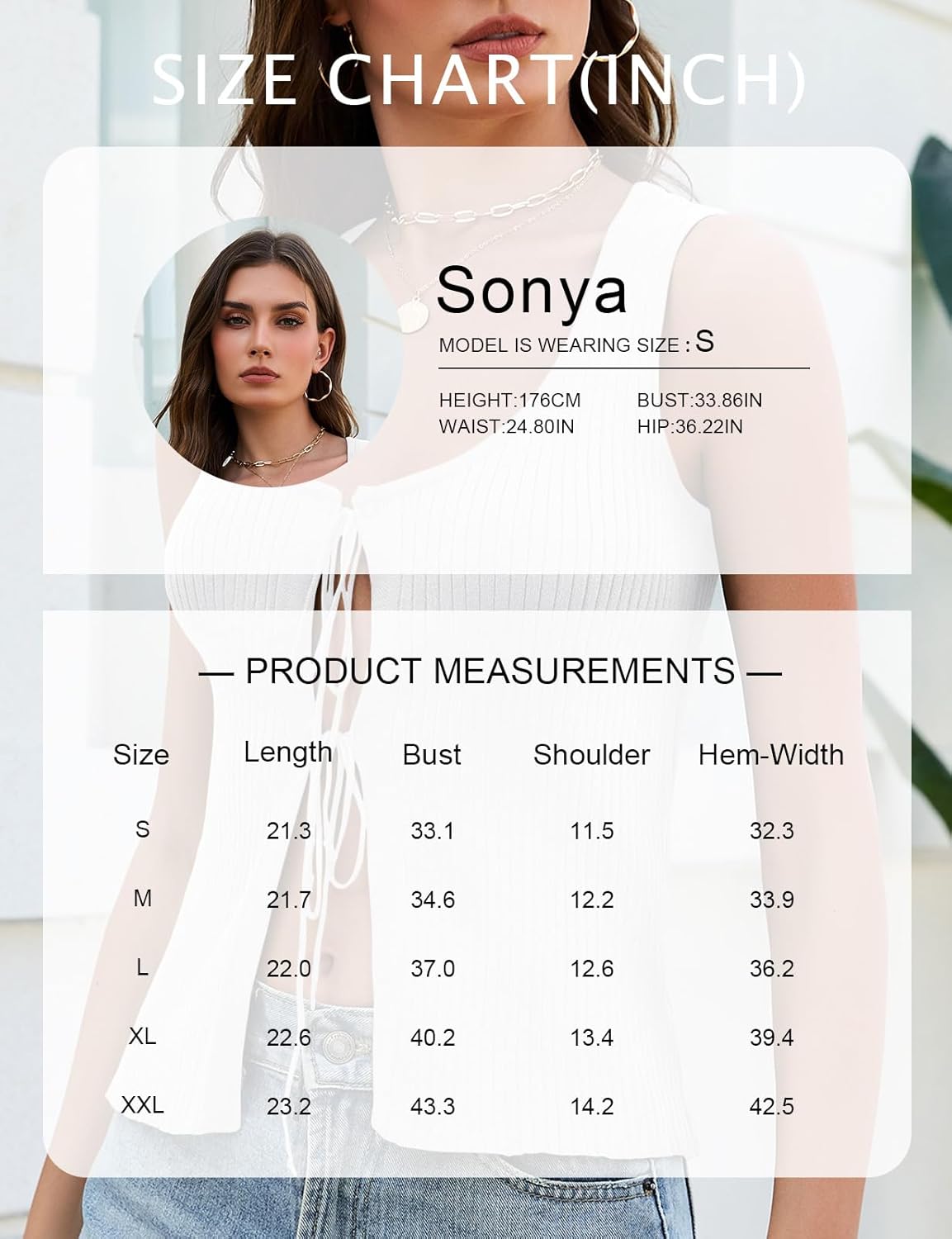 Koscacy Womens Tie Front Sweater Vest V Neck Sleeveless Knit Tops Summer Sexy Cute Crochet Tank Top - Image 7