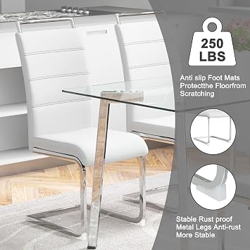 Dining Room Table Set for 4,51 Tempered Glass Dining Table Set for 4 People with Silver Leg,5 Piece Dining Table Set with PU Leather Chairs, Dinette Table Set for 4 for Small Kitchen Apartment