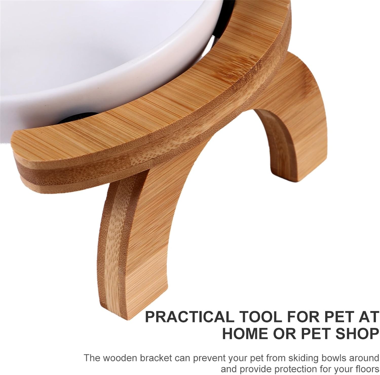 Pet Feeding Bowl Set Raised Slanted 300Ml White Ceramic Bowl with Wooden Rainbow Stand Anti-Spill Cat Feeder Suitable for Small Cats and Kittens