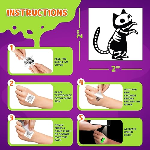 Miniatura 7 de ArtCreativity Tatuajes temporales de Halloween que brillan en la oscuridad, juego de 144, tatuajes temporales para niños en 12 diseños