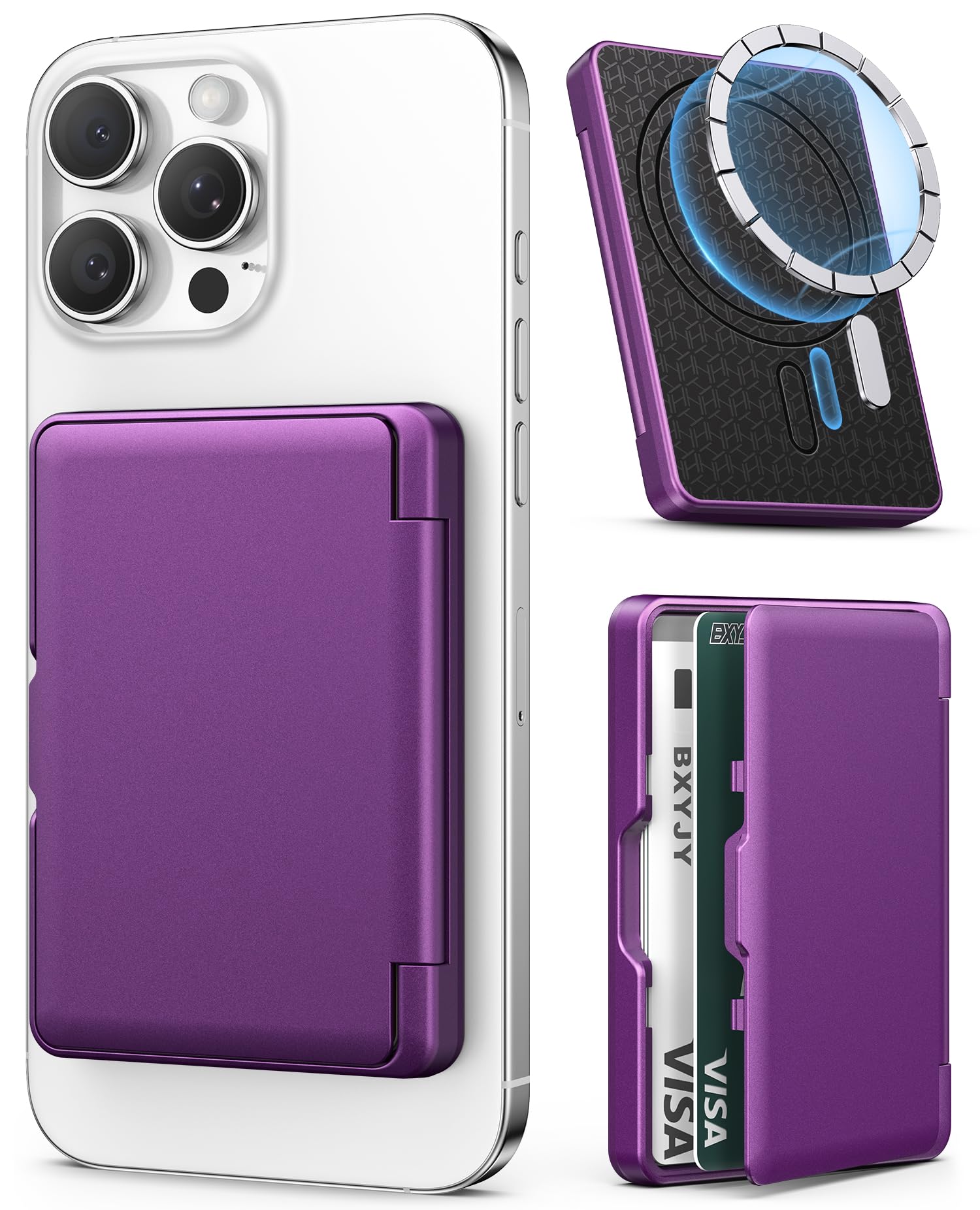 BXYJY for MagSafe Phone Wallet for iPhone 17/16/15/14/13/12 Series, Purple | Card Holder(4-5 Cards), for Magnetic Case, RFID Blocking, Built-in Mirror, Men Women Phone Wallet, Not for iPhone 13/12 Mini-image-32