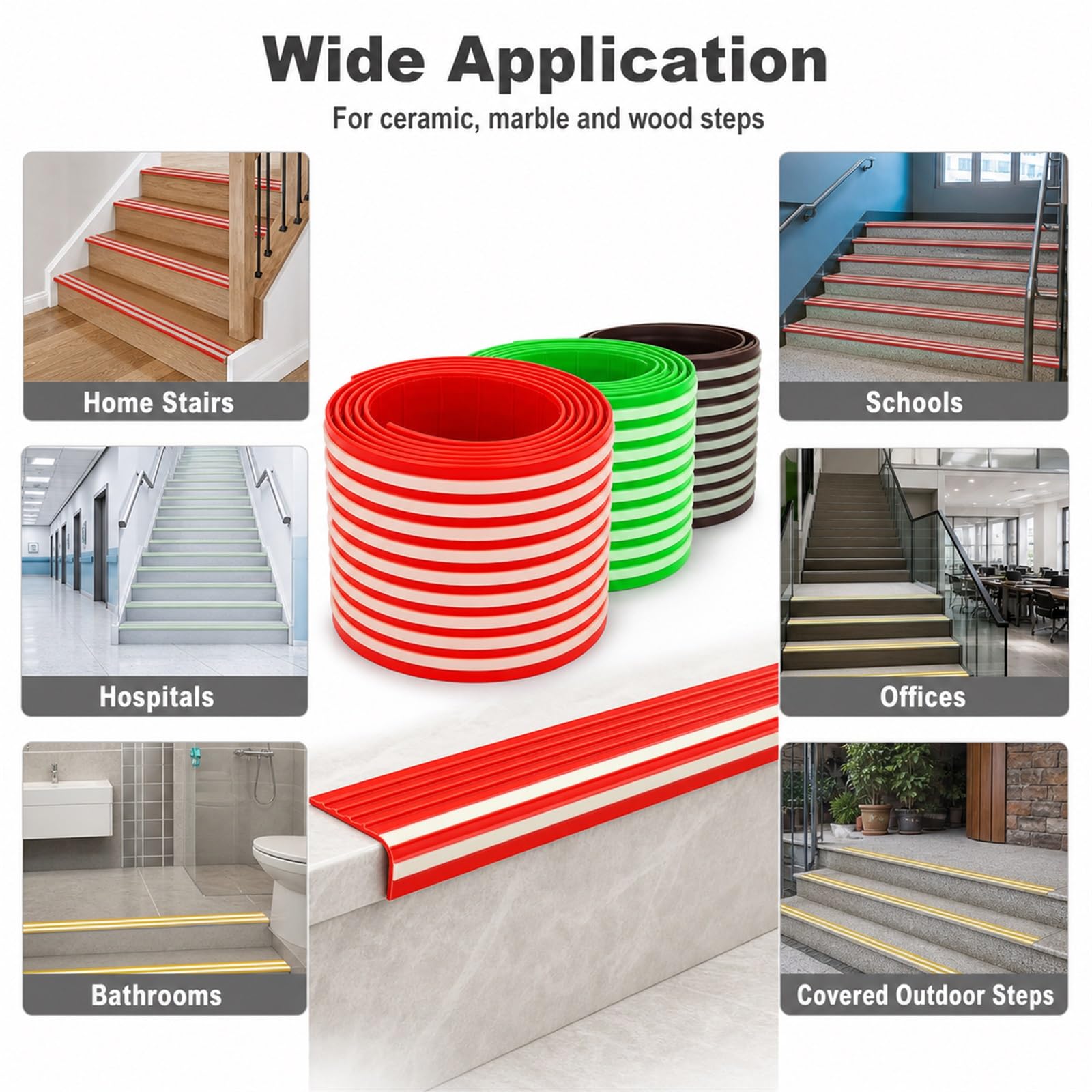 Goma Protector De Borde De Escalera,Tira Protectora Antideslizante para Borde De Escalera,Perfil De Borde para Escaleras,De FáCil InstalacióN,para Hogares Y Espacios Comerciales