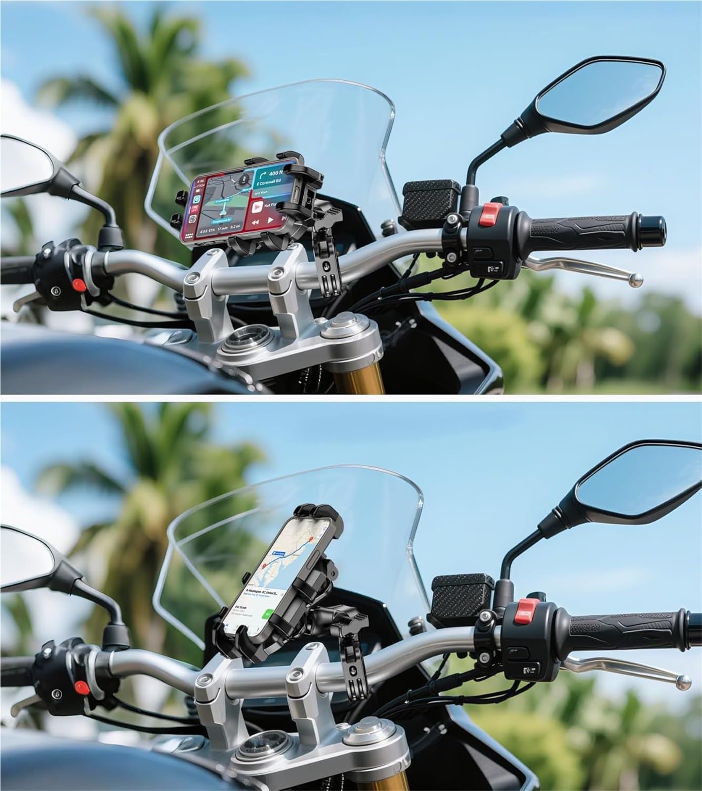 Soporte para Teléfono De Motocicleta con Amortiguador De Vibraciones Y Abrazadera Antivibración para Manillares De 0,5'' A 1,5'' De Diámetro