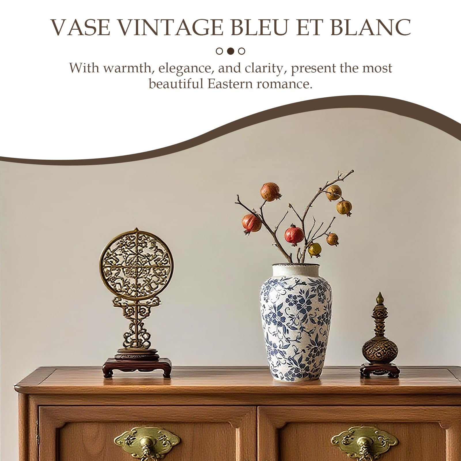 Blau und Weiß Porzellan Vase, Blumenvase Keramik Vintage, Kleine Vasen Deko Rustikal Handgefertigt Asiatische Vasen mit Antike Eisriss-Glasur für Heimdekoration 15,5 x 24,5 cm (L)
