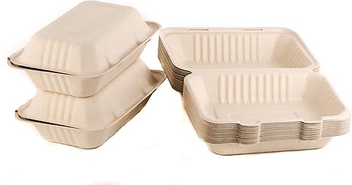 Miniatura 2 de EcoQuality [Paquete de 500 recipientes de alimentos compostables de 6 x 9 x 3 pulgadas con cáscara de almeja compostable – Bagazo de caña de azúcar,