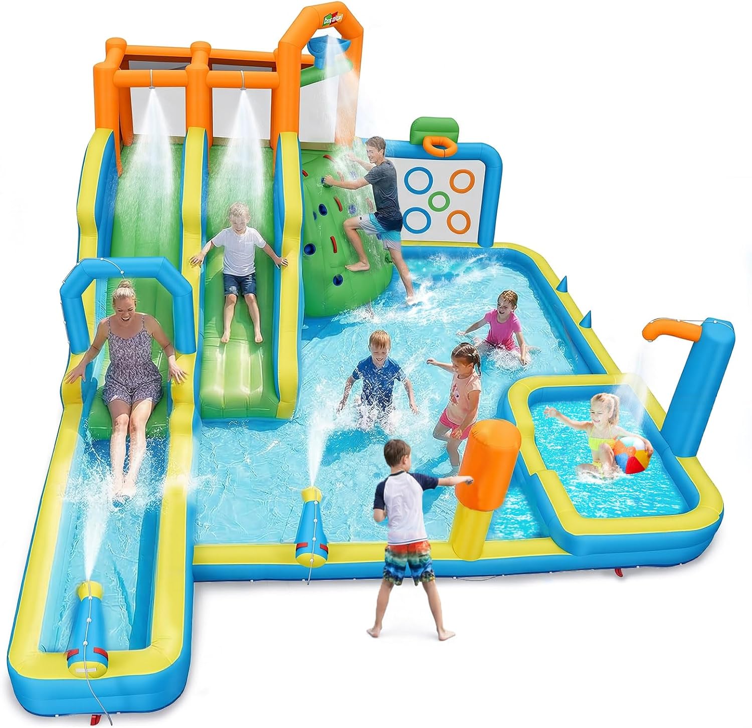 AKEYDIY Giant Inflatable Water Slide Park with Double Slides 20.5 × 17ft, Large Climbing Wall & Dump Bucket, Deep & Splash Pools, Heavy-Duty PVC for Outdoor Fun, Included 950W Blower & Carrying Bag