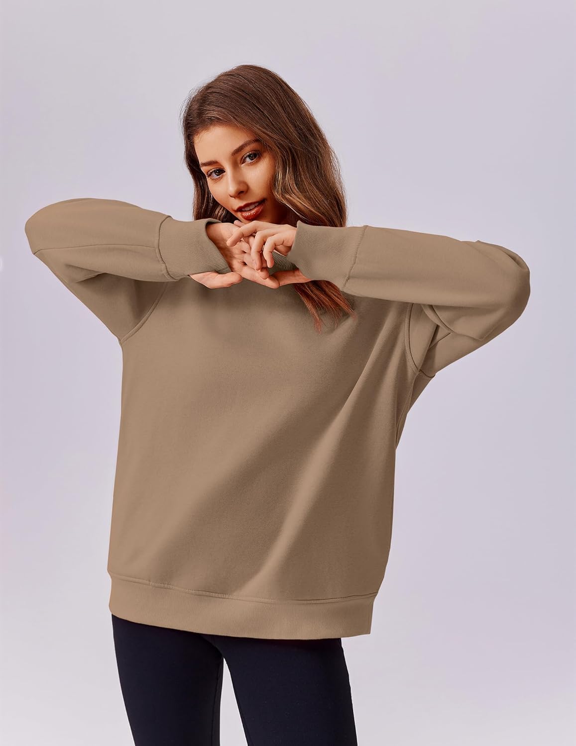 PINSPARK Womens Sweatshirt Crewneck Fleece Pullover Tops Oversized Sweat Shirts with Thumbholes Pockets Fall Outfits - Image 5